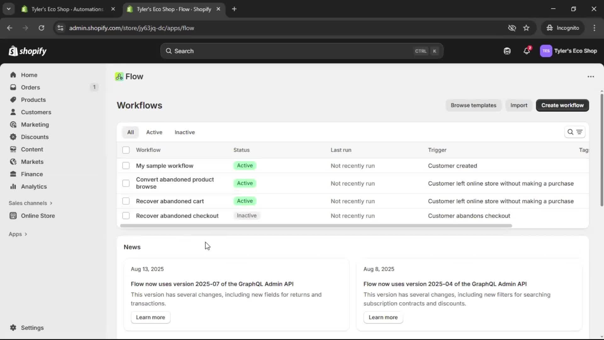 Creating an automation workflow screenshot