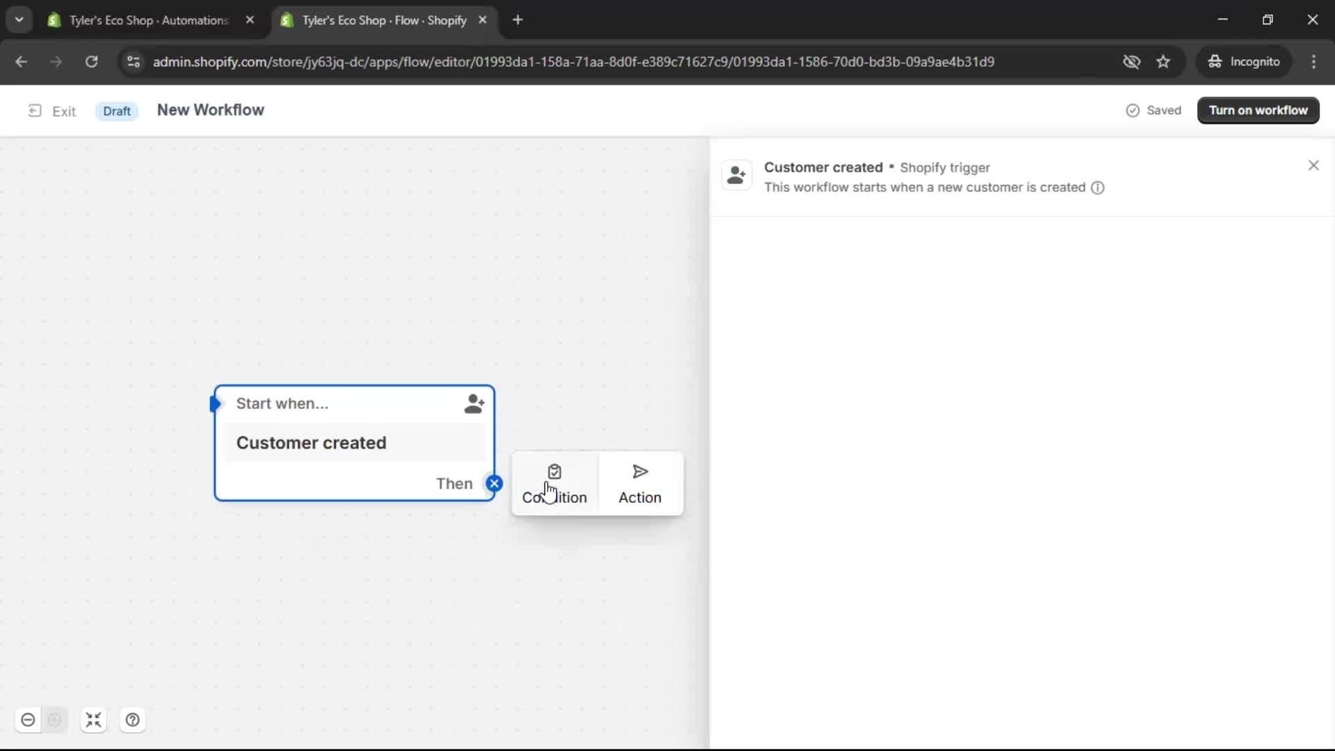 Creating an automation workflow screenshot