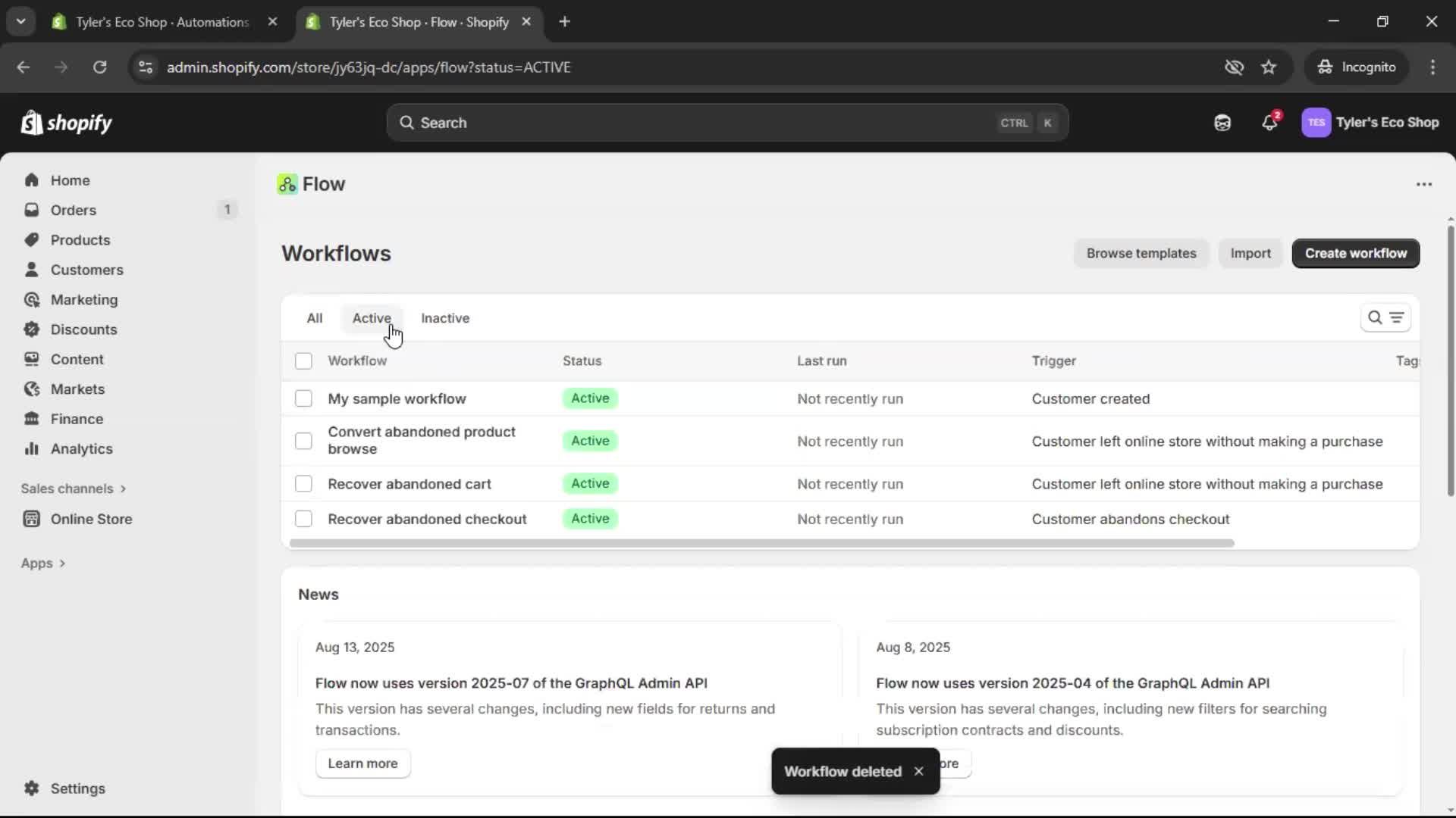 Creating an automation workflow screenshot