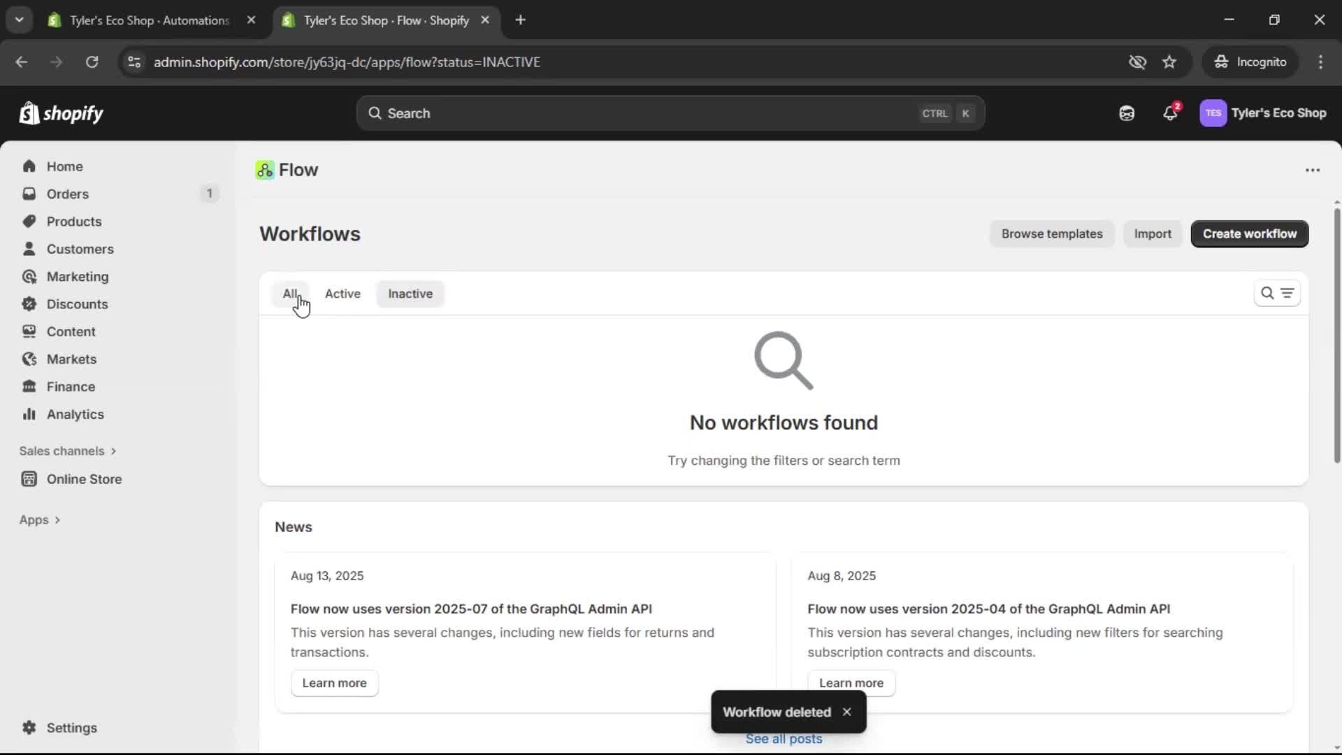 Creating an automation workflow screenshot