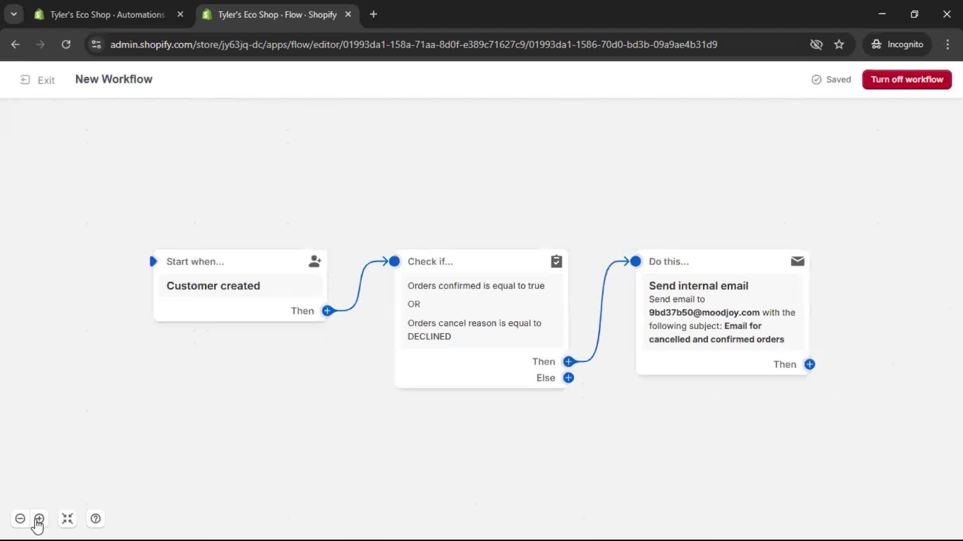 Creating an automation workflow screenshot