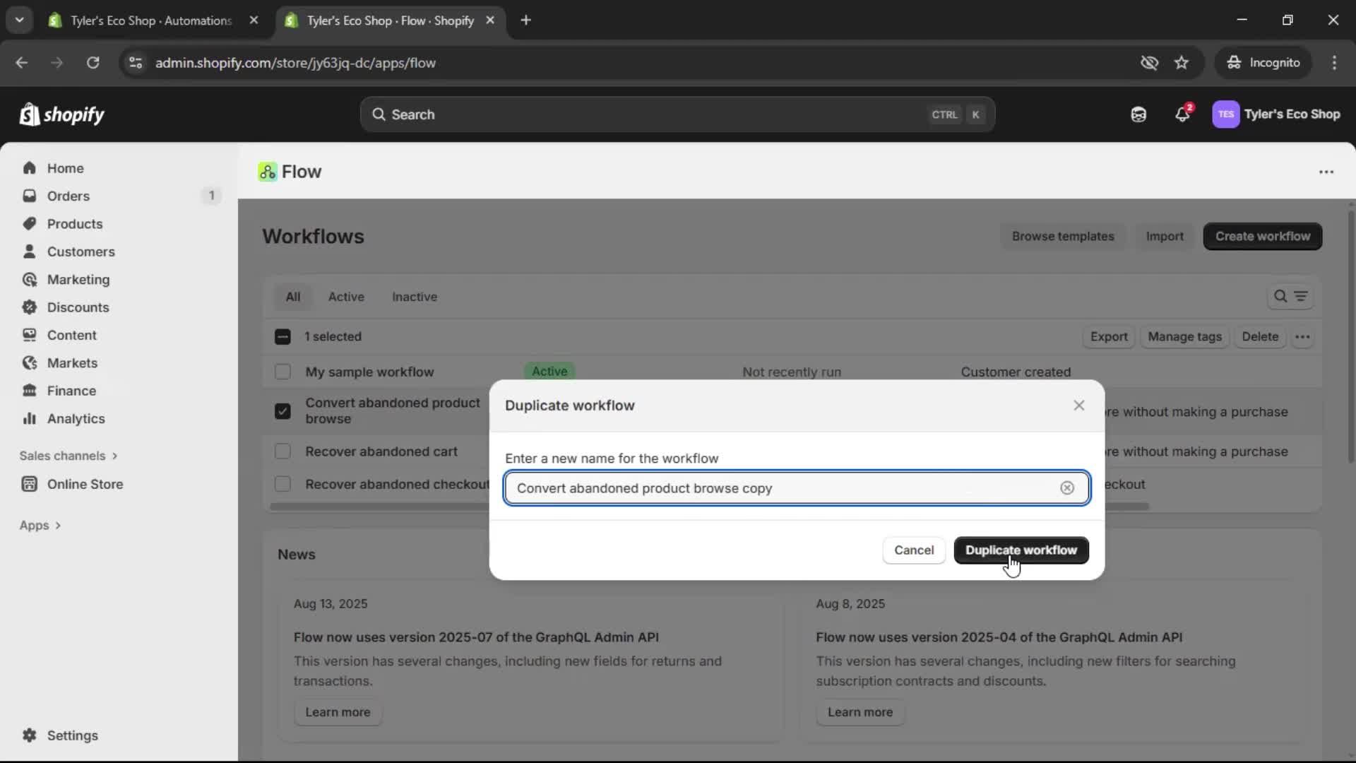 Creating an automation workflow screenshot
