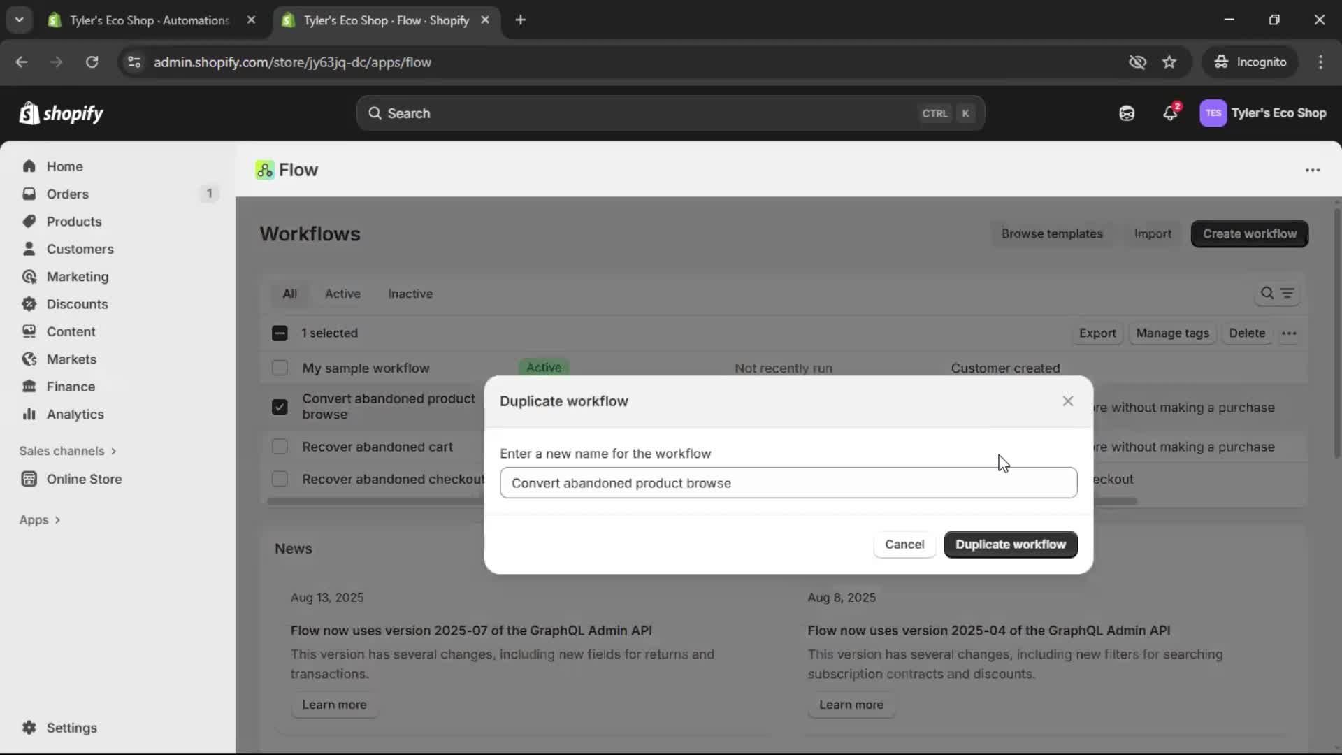 Creating an automation workflow screenshot