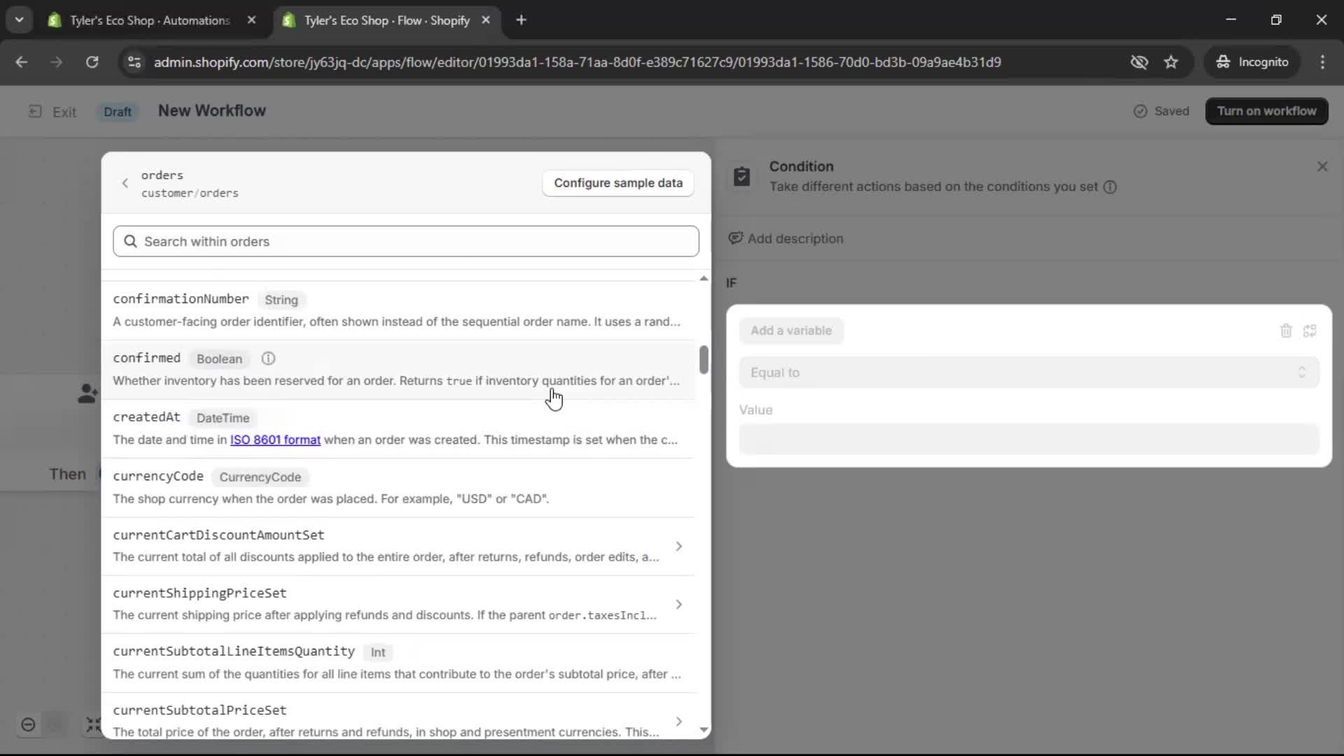 Creating an automation workflow screenshot