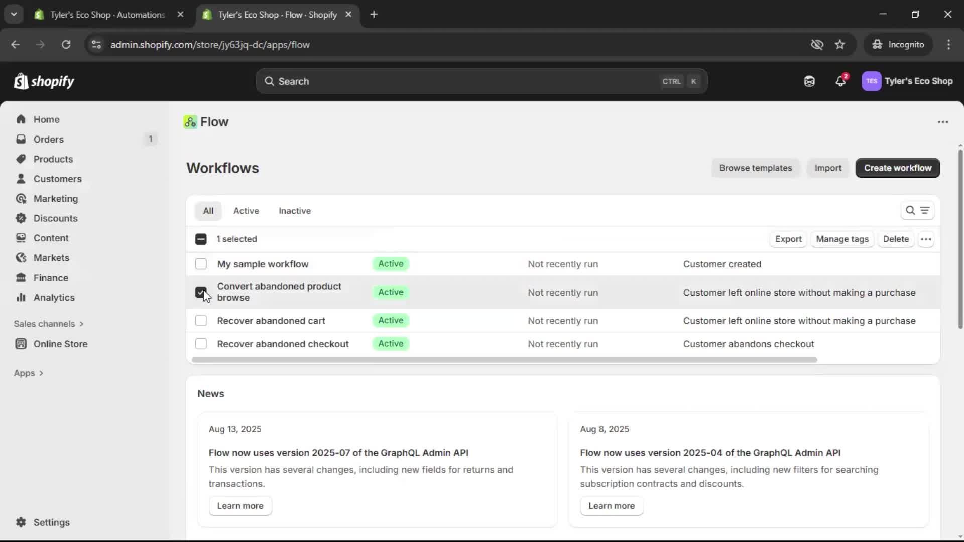 Creating an automation workflow screenshot