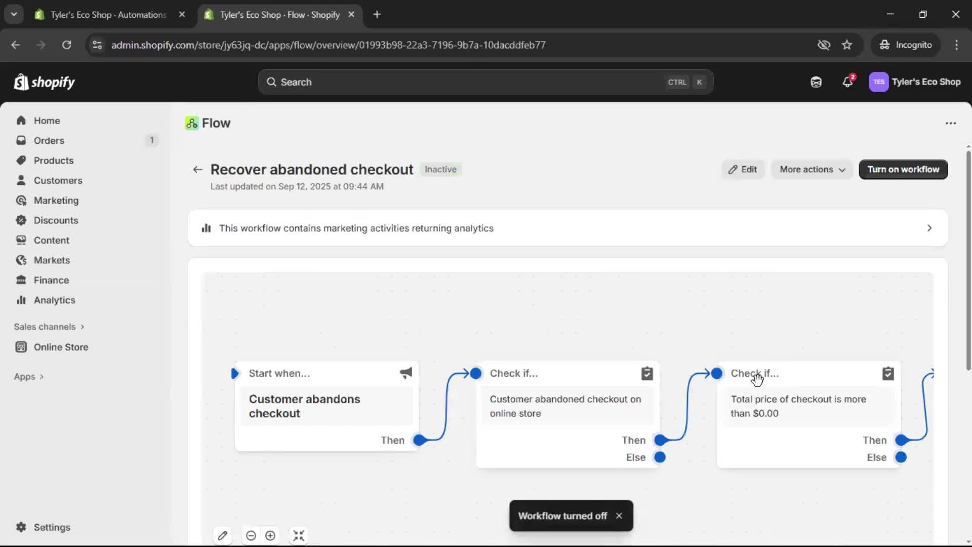 Creating an automation workflow screenshot