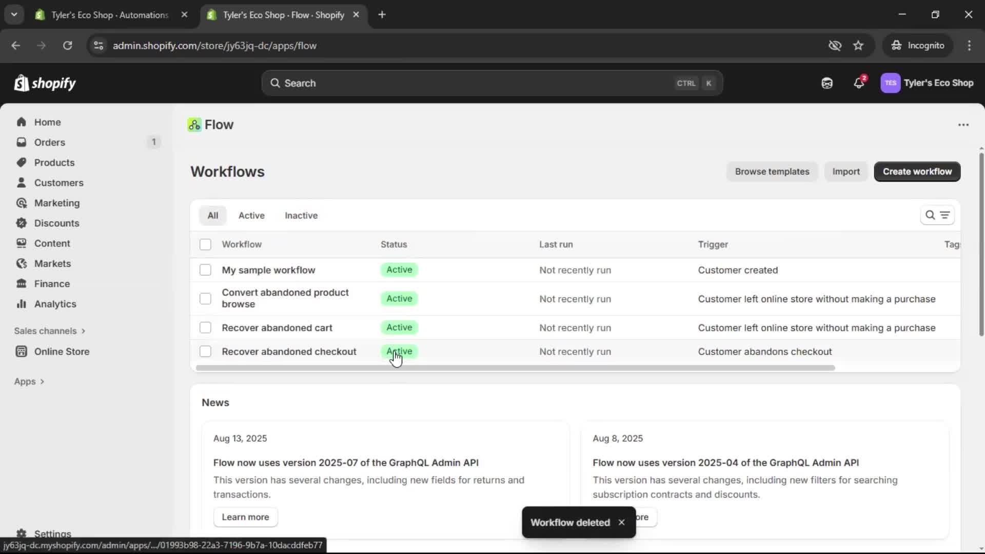 Creating an automation workflow screenshot