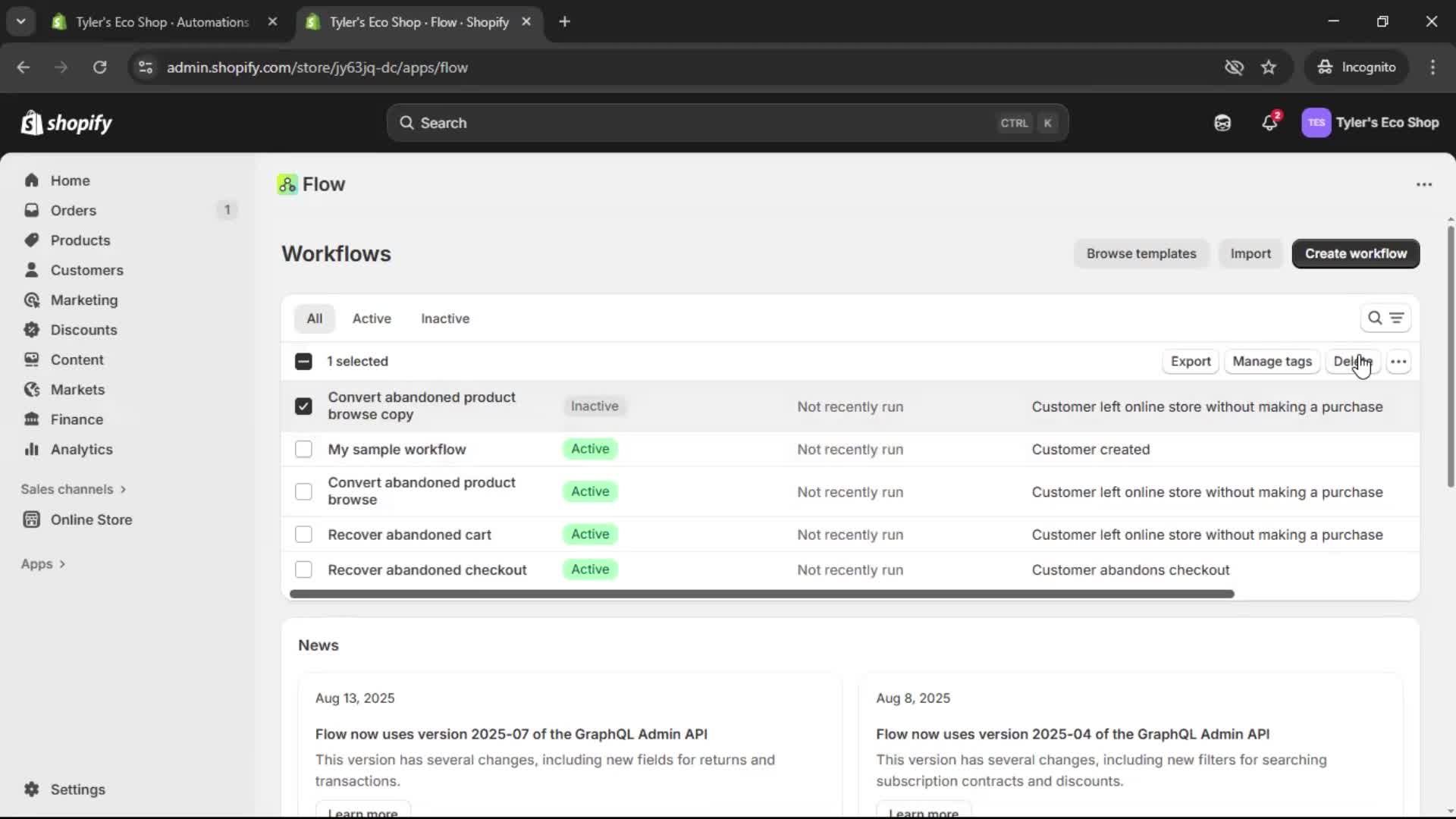 Creating an automation workflow screenshot