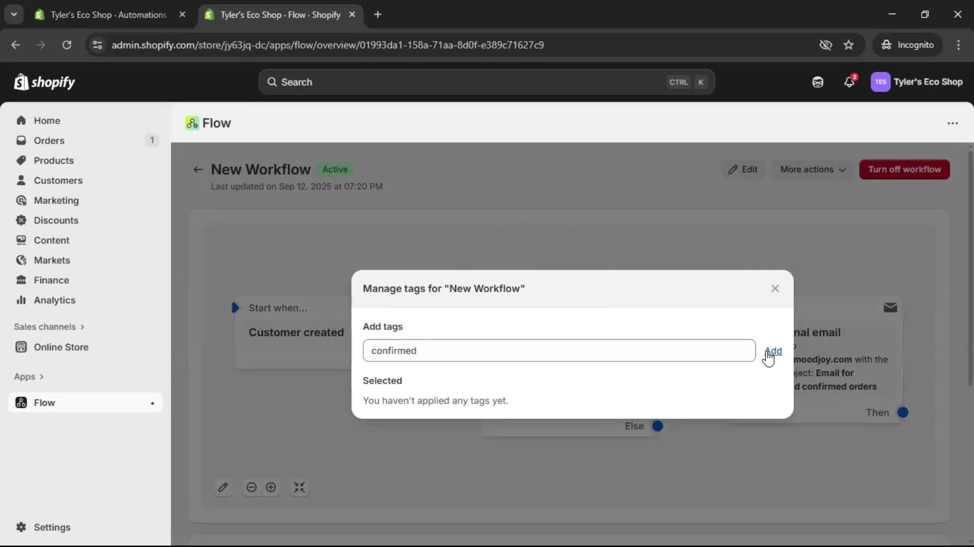 Creating an automation workflow screenshot