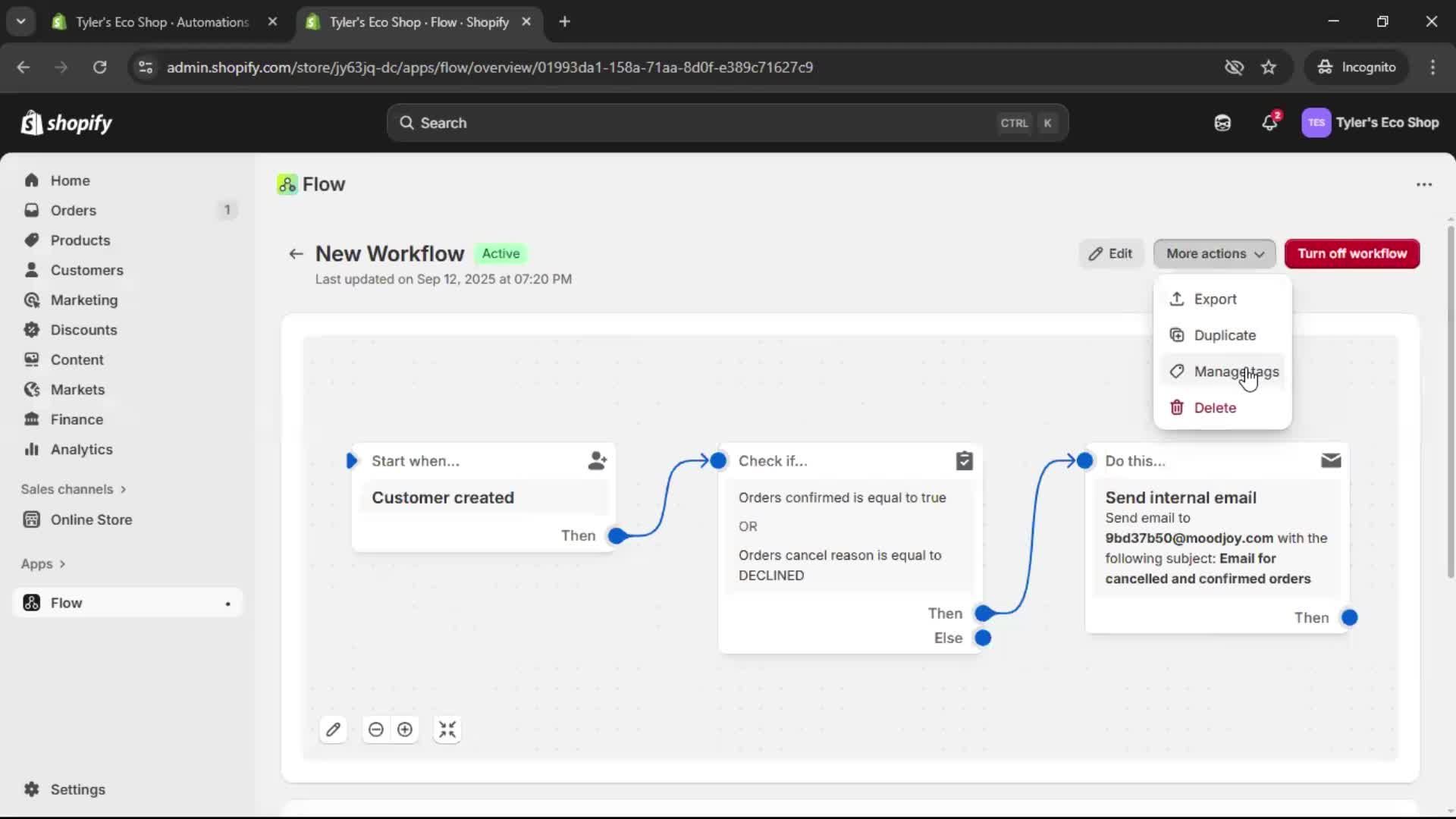 Creating an automation workflow screenshot
