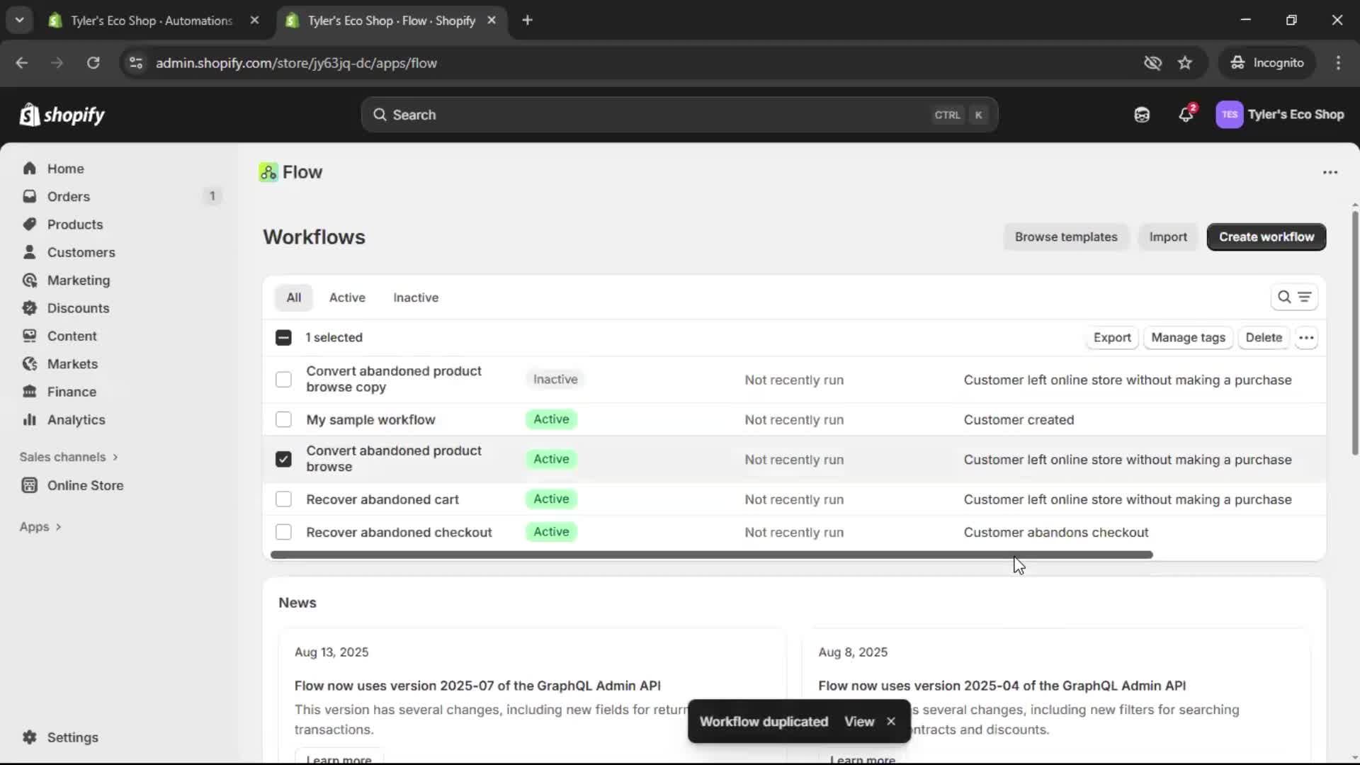 Creating an automation workflow screenshot
