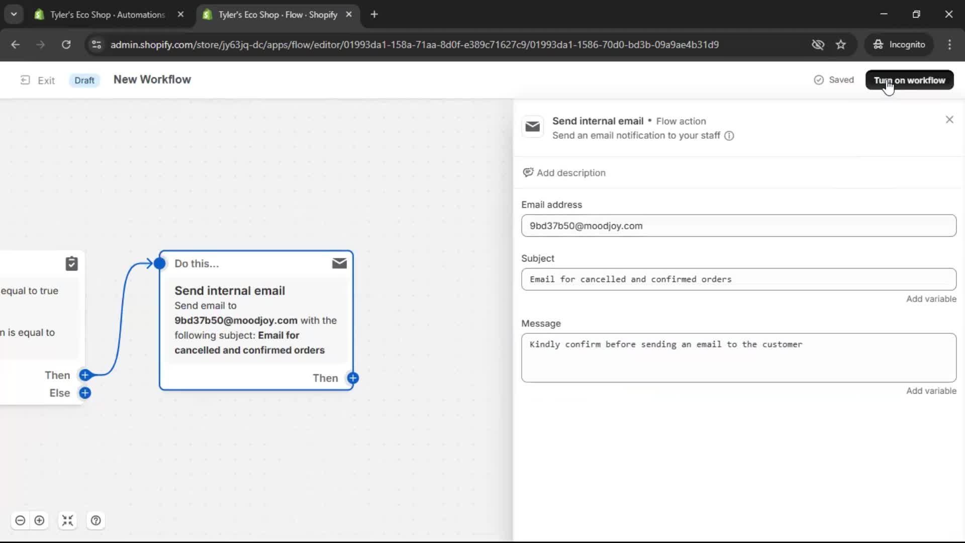Creating an automation workflow screenshot