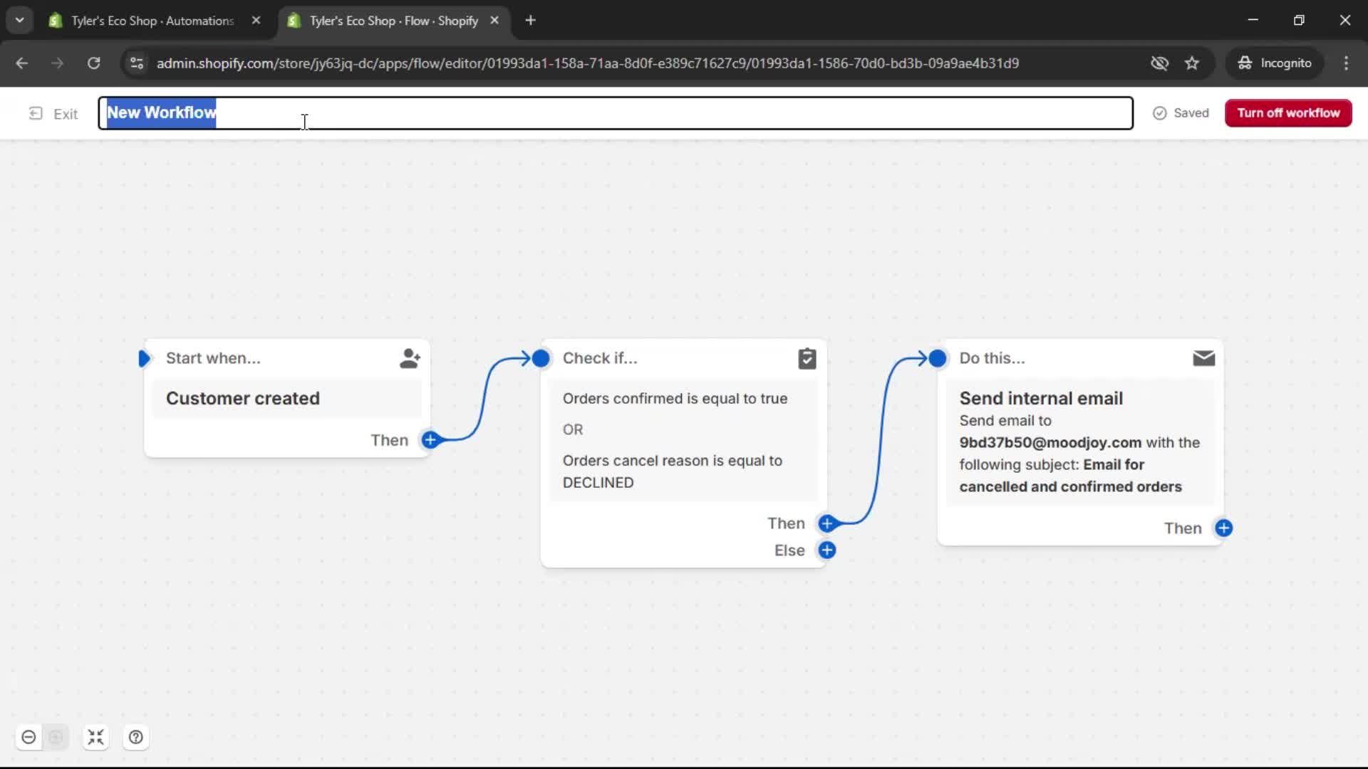 Creating an automation workflow screenshot