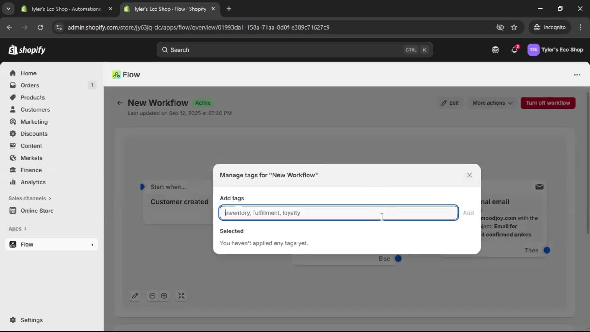 Creating an automation workflow screenshot