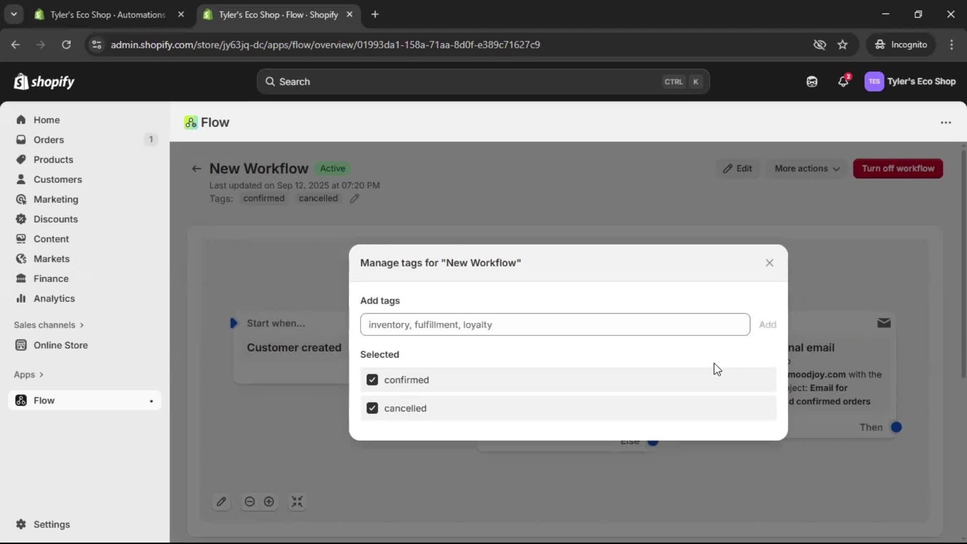 Creating an automation workflow screenshot