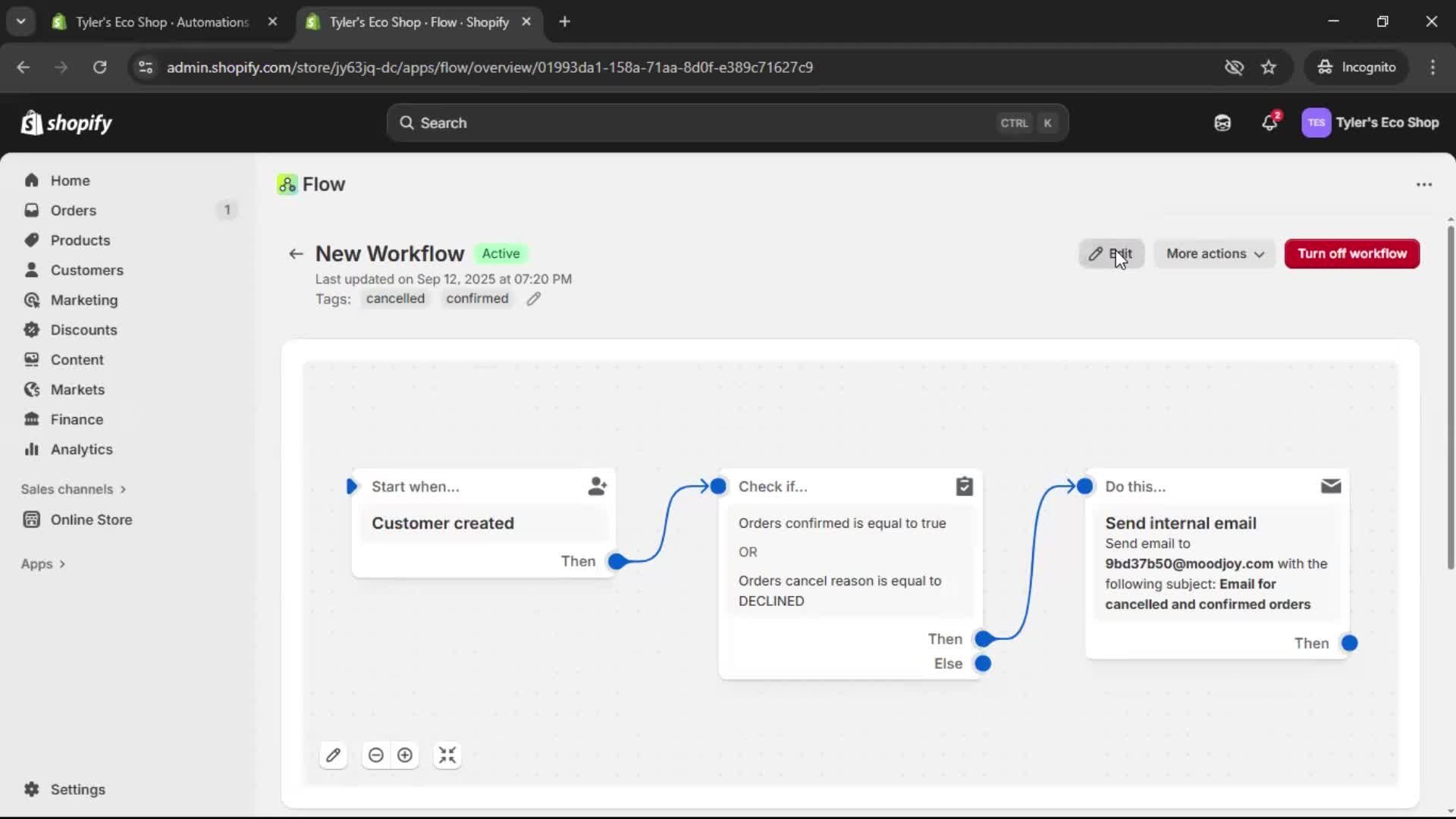 Creating an automation workflow screenshot