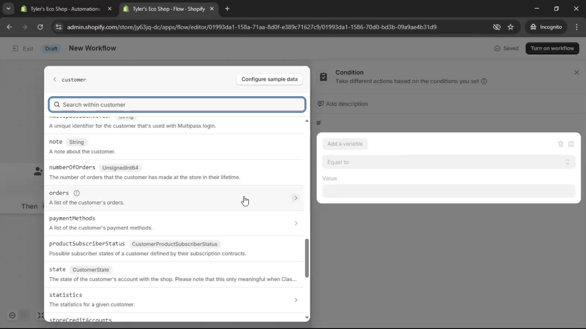 Creating an automation workflow screenshot