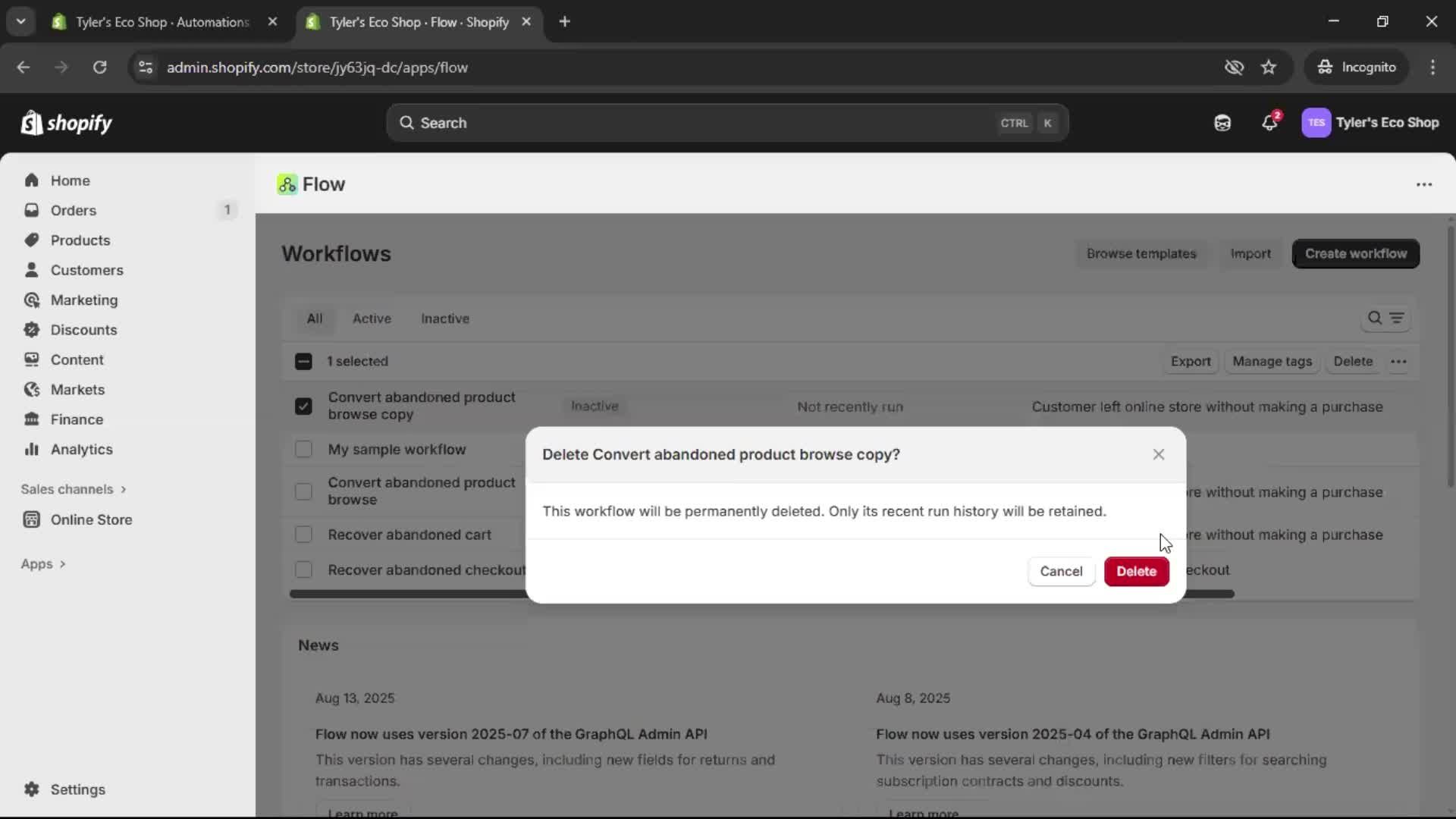 Creating an automation workflow screenshot