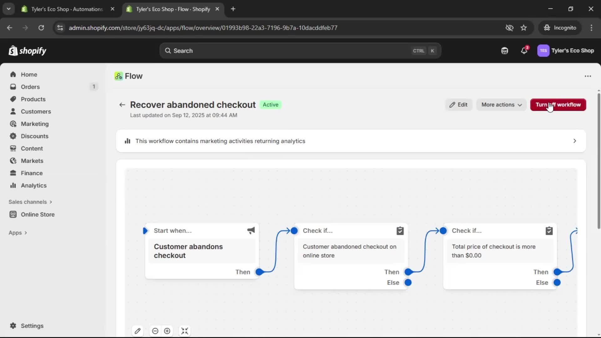 Creating an automation workflow screenshot