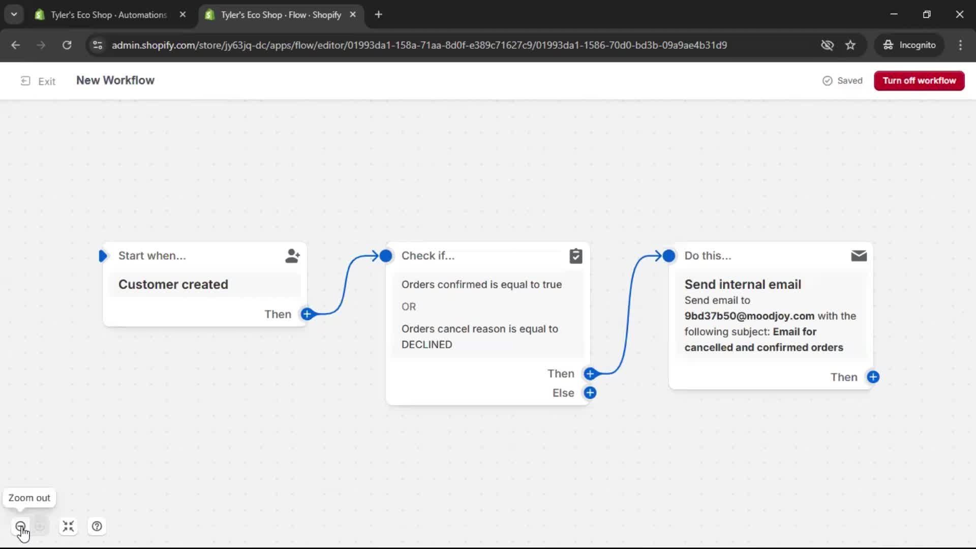 Creating an automation workflow screenshot