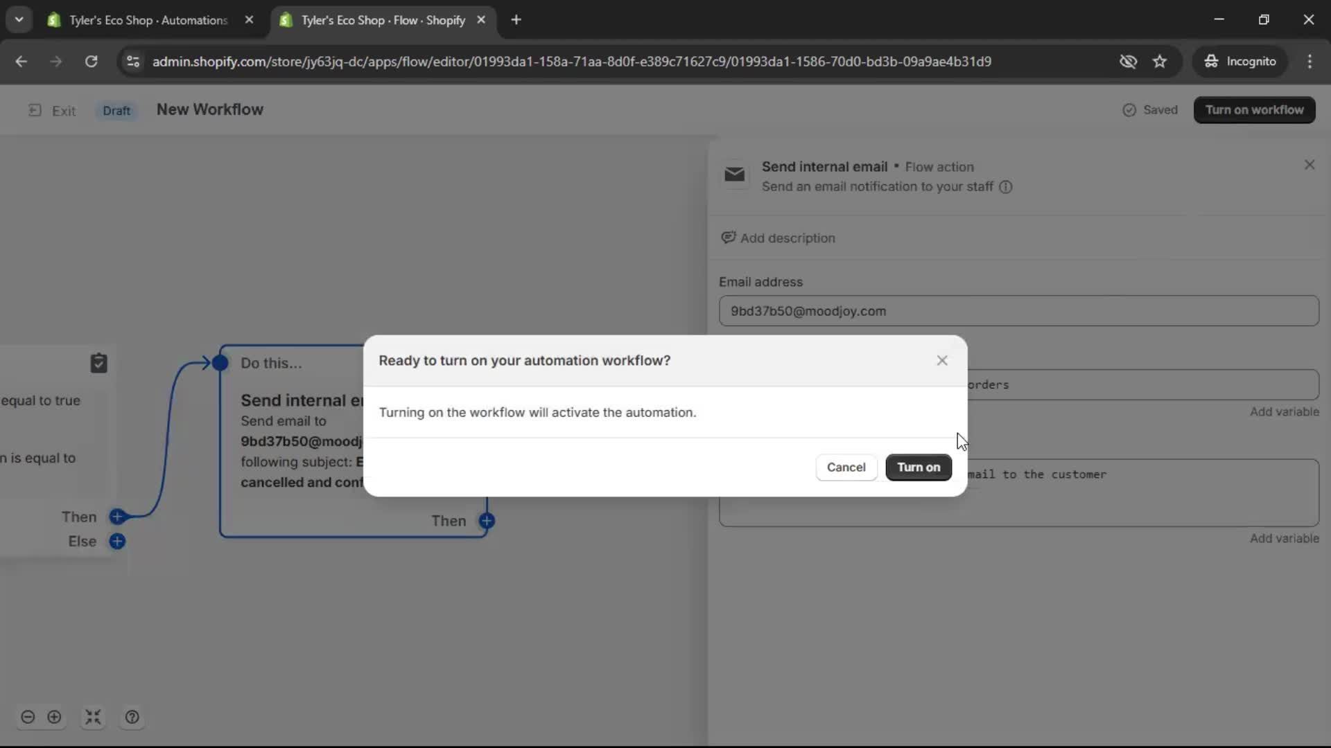 Creating an automation workflow screenshot