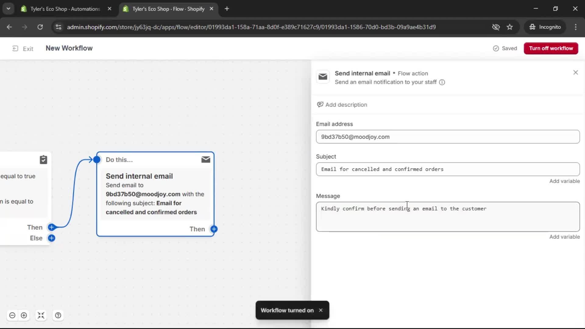 Creating an automation workflow screenshot