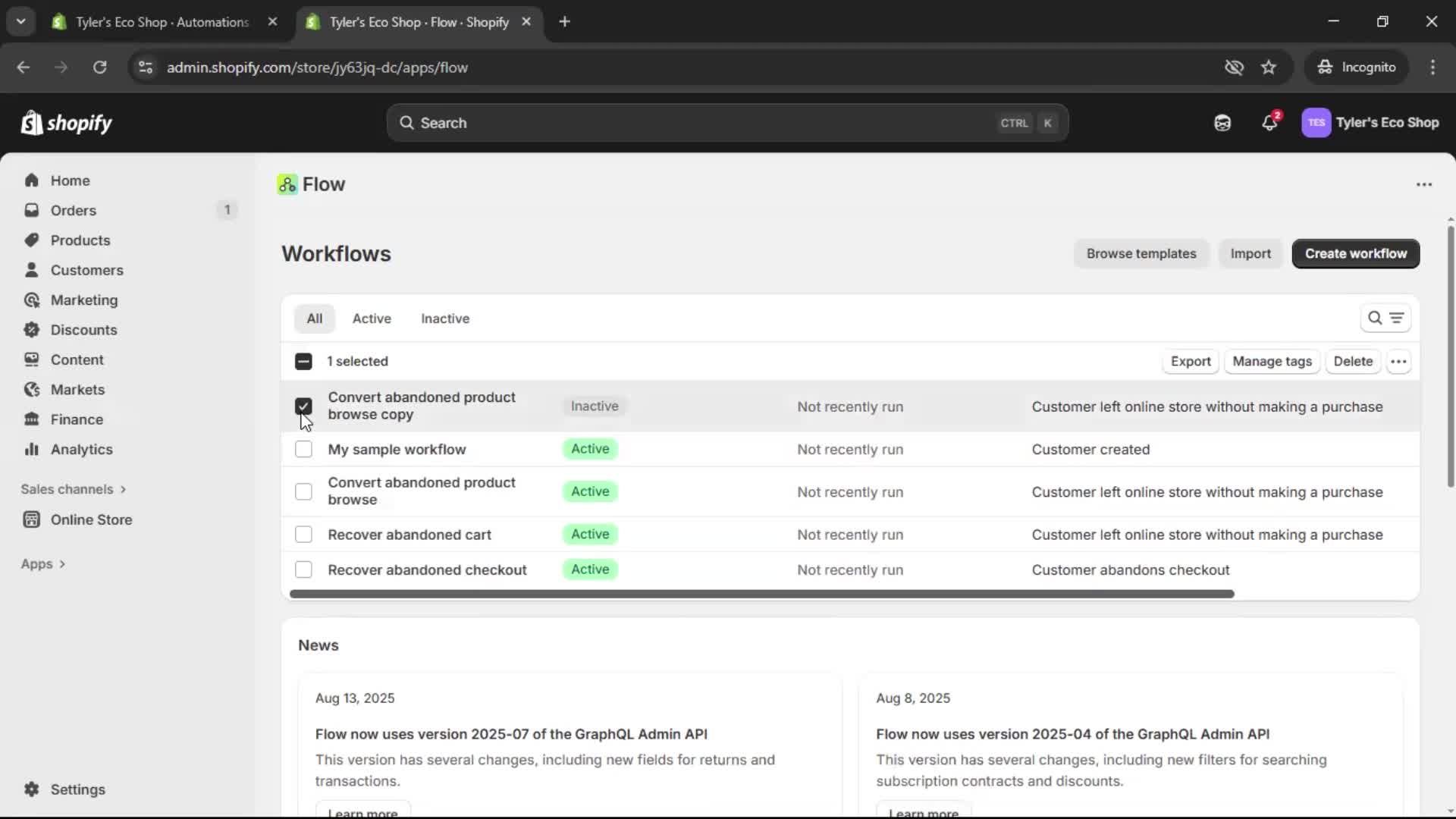 Creating an automation workflow screenshot