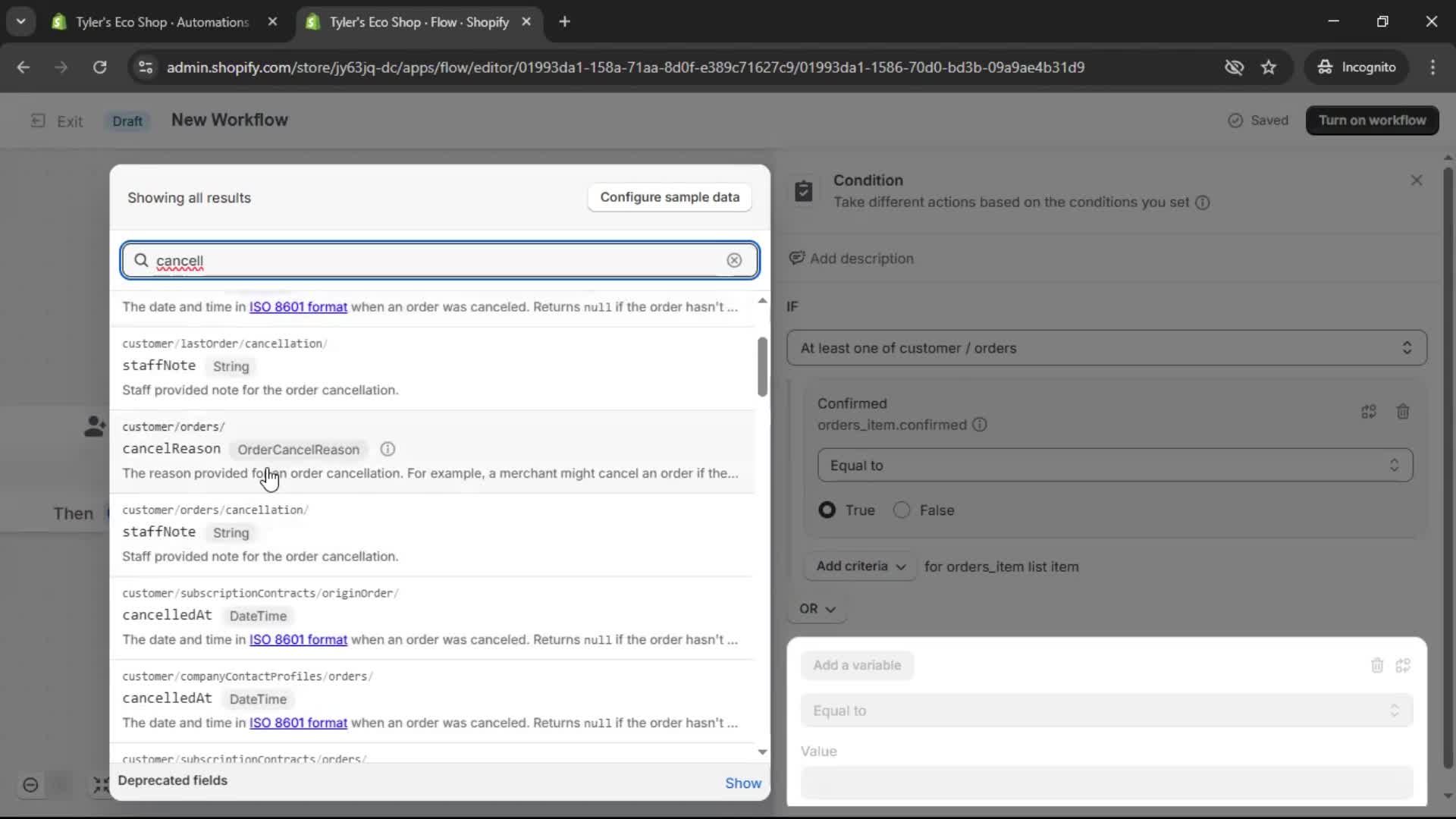 Creating an automation workflow screenshot
