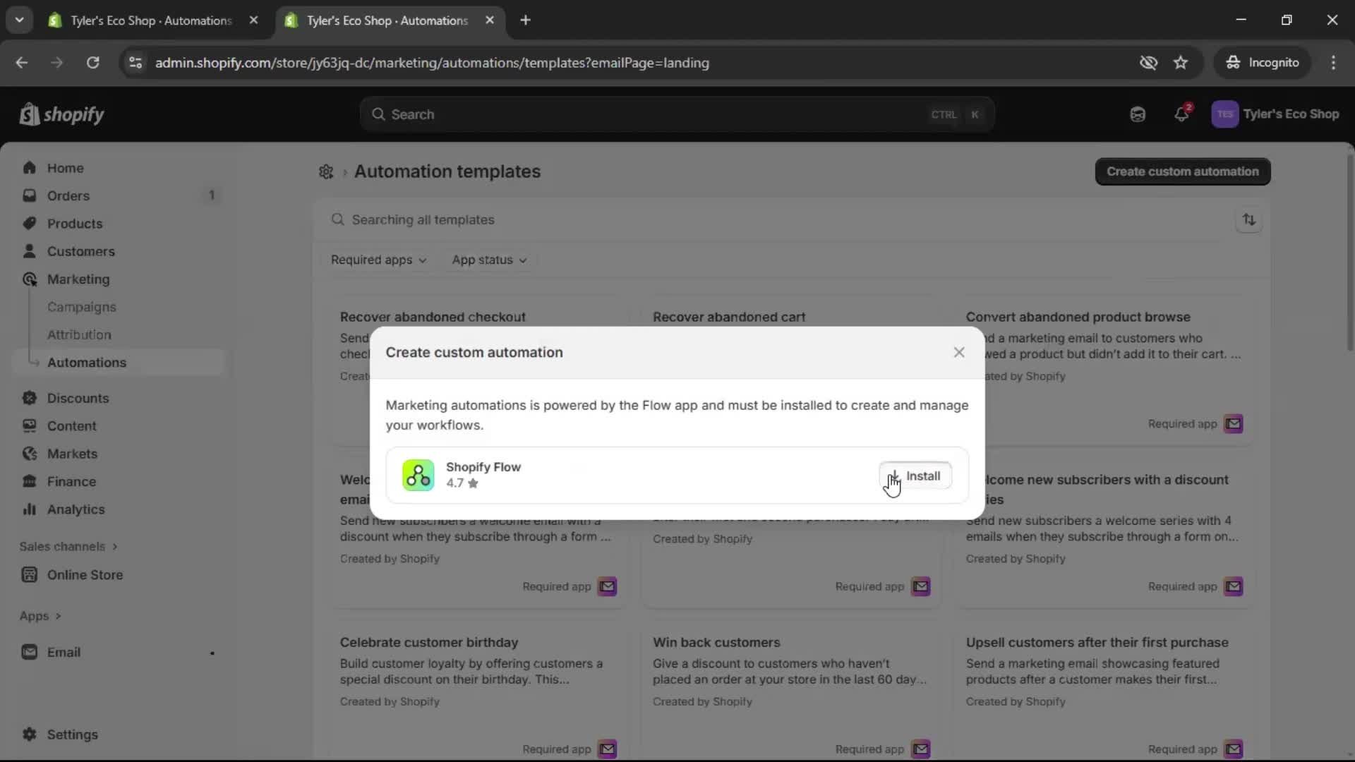 Creating an automation workflow screenshot
