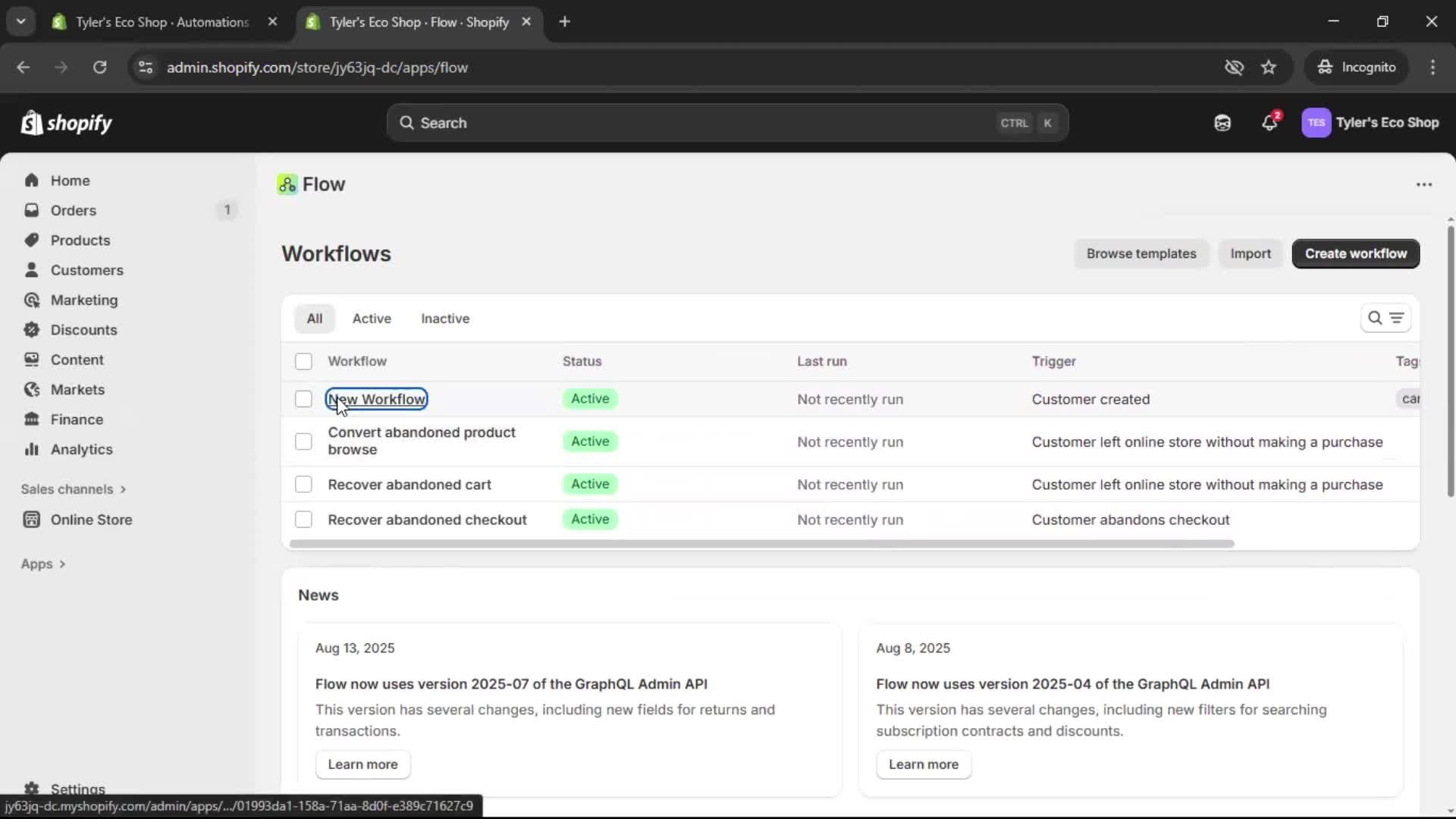 Creating an automation workflow screenshot