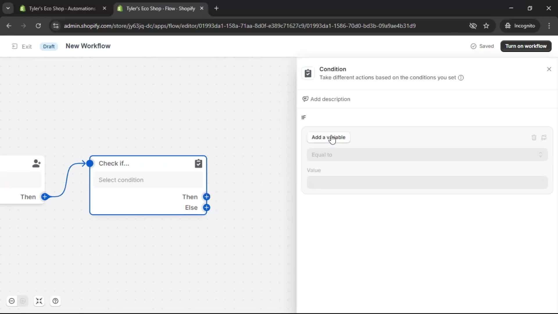 Creating an automation workflow screenshot