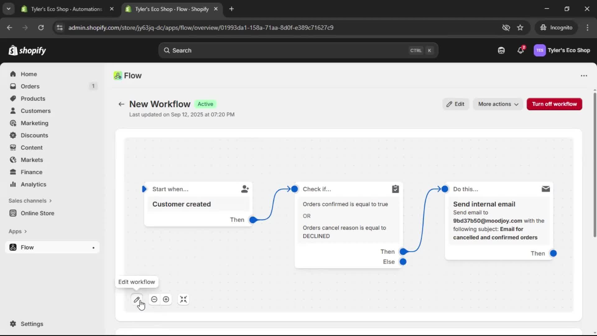 Creating an automation workflow screenshot