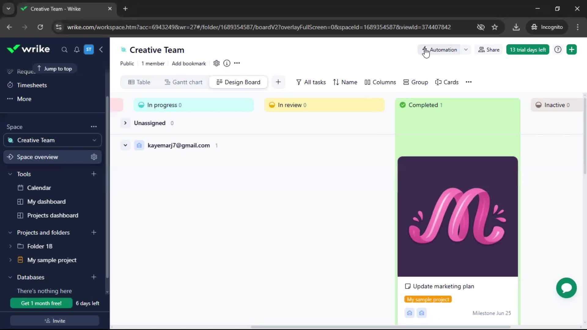 Creating an automation workflow screenshot