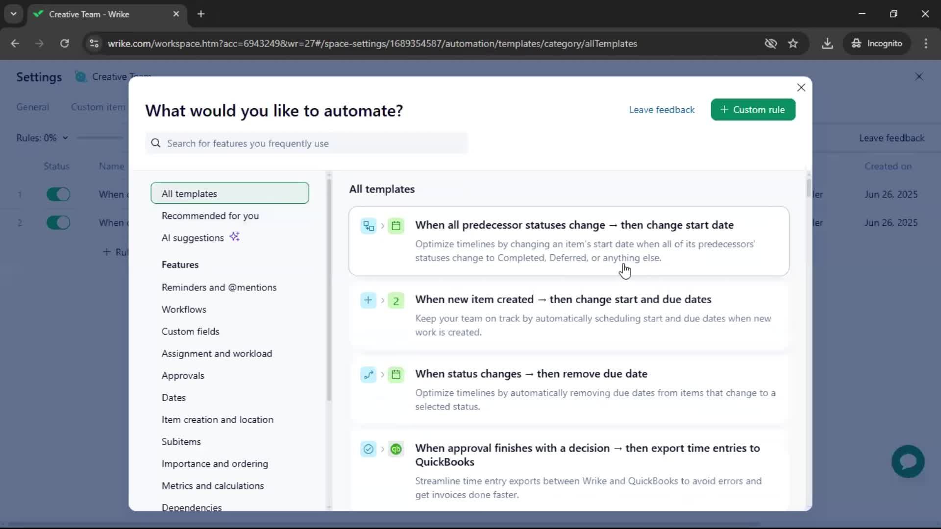 Creating an automation workflow screenshot