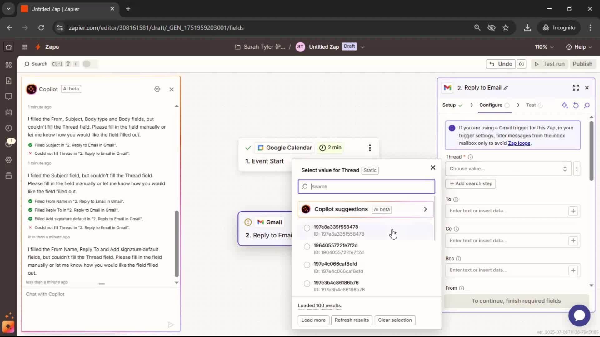 Creating an automation workflow screenshot