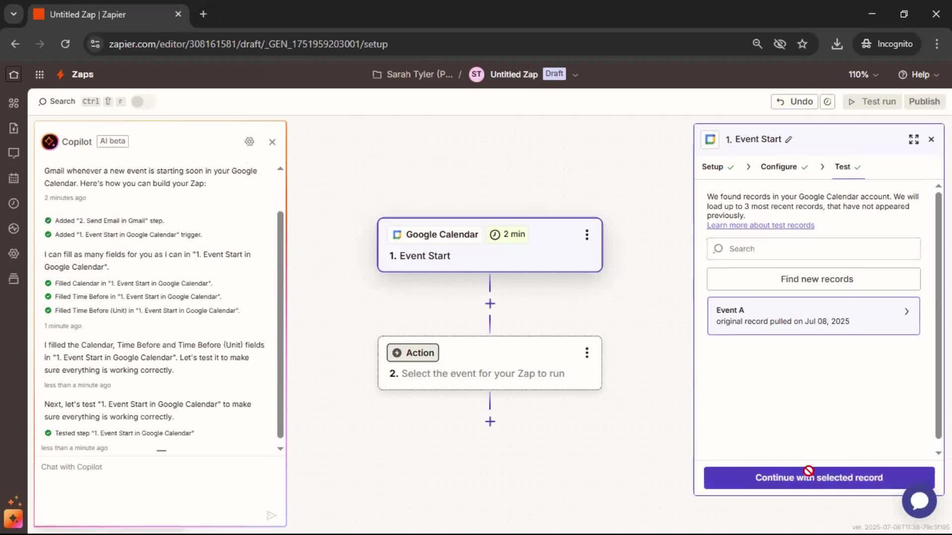 Creating an automation workflow screenshot
