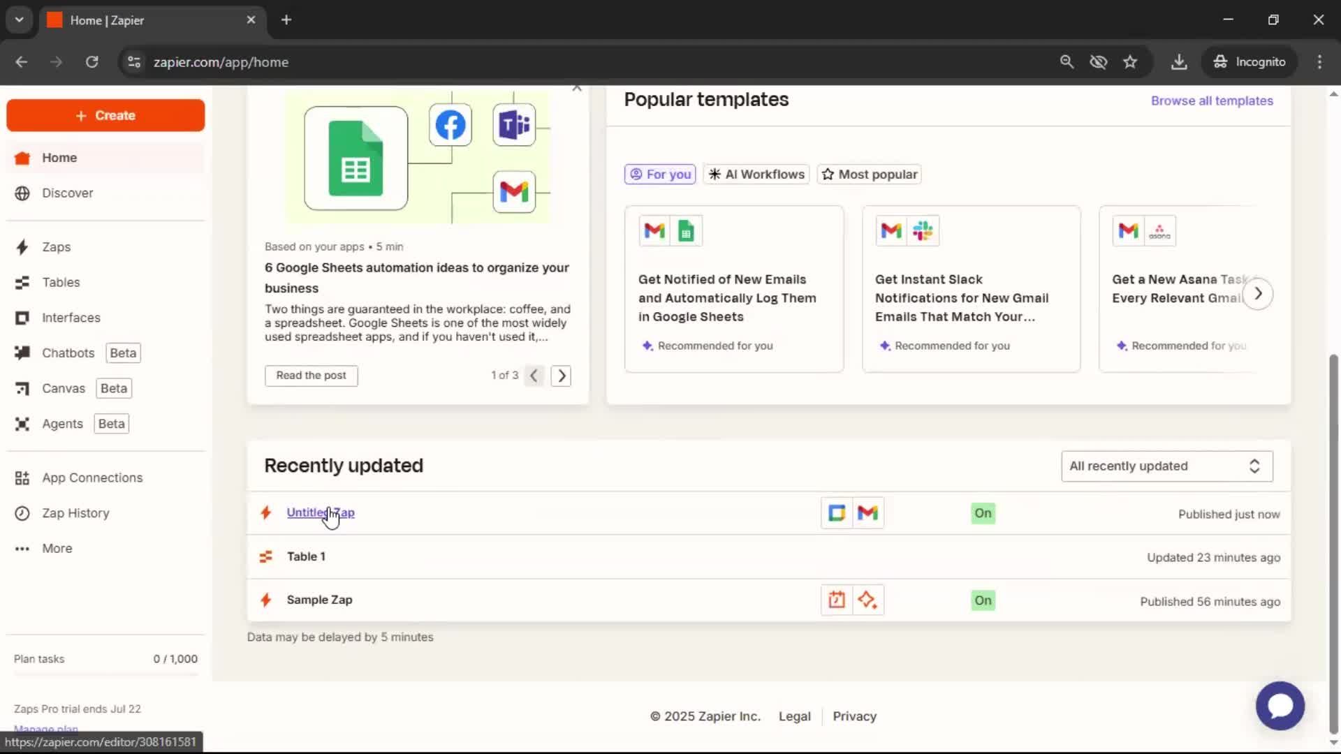 Creating an automation workflow screenshot