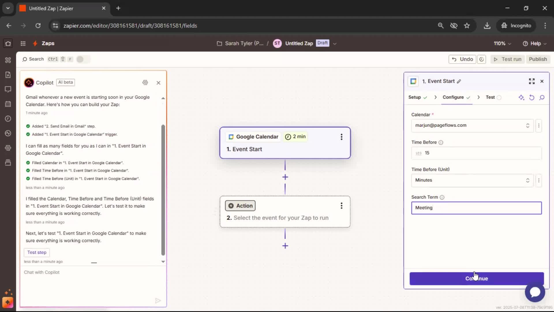 Creating an automation workflow screenshot