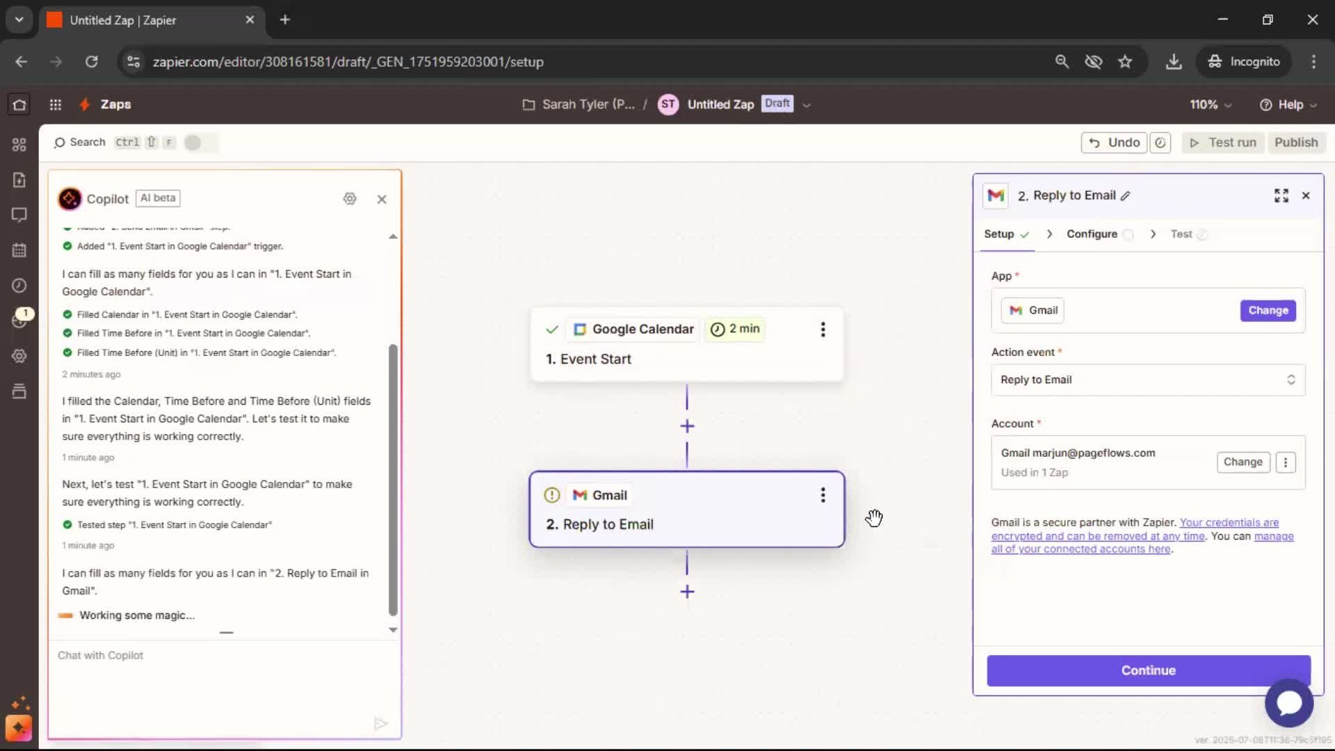 Creating an automation workflow screenshot