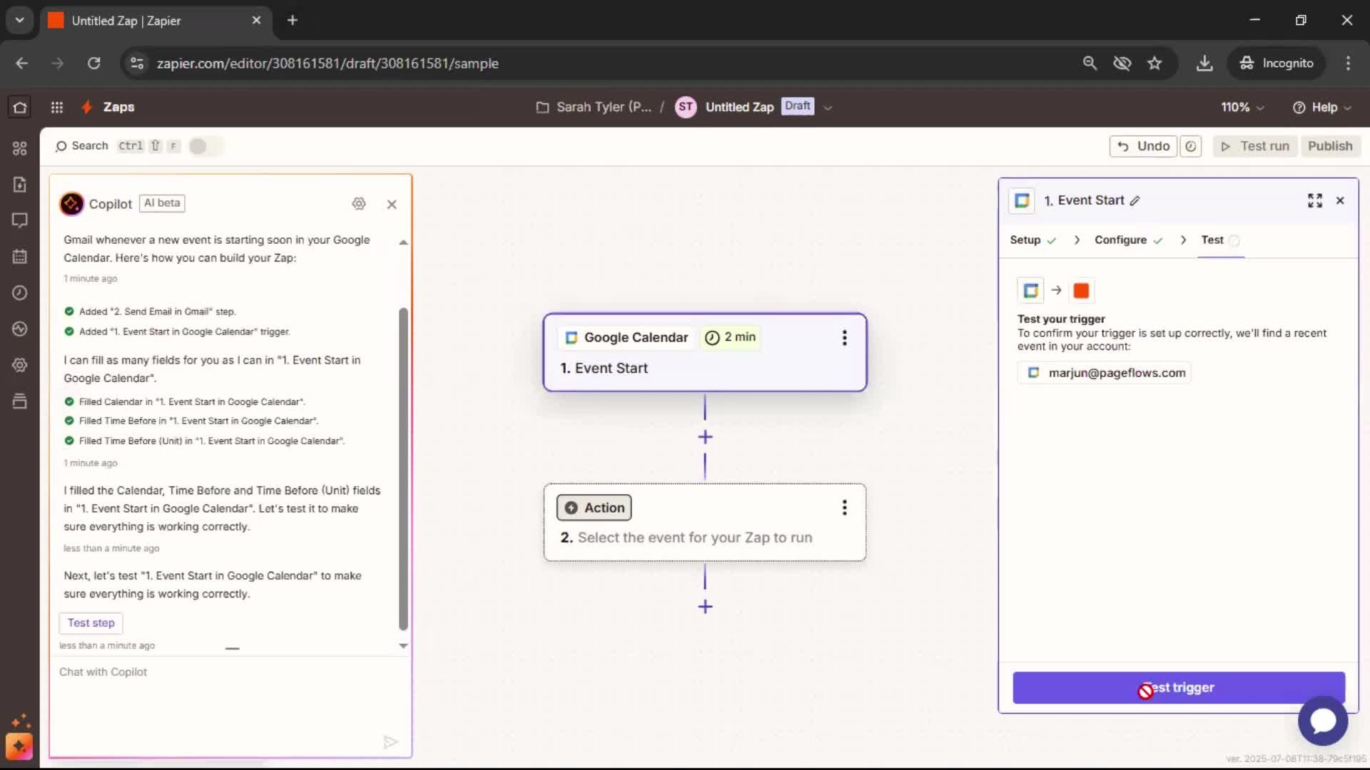 Creating an automation workflow screenshot