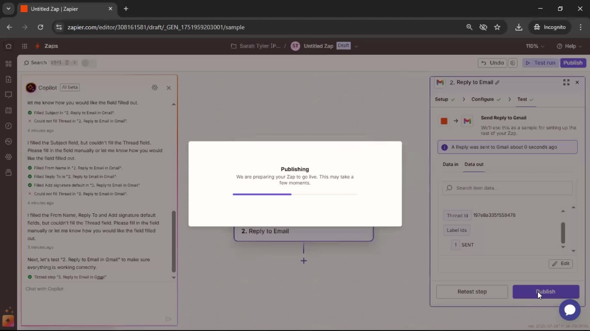 Creating an automation workflow screenshot