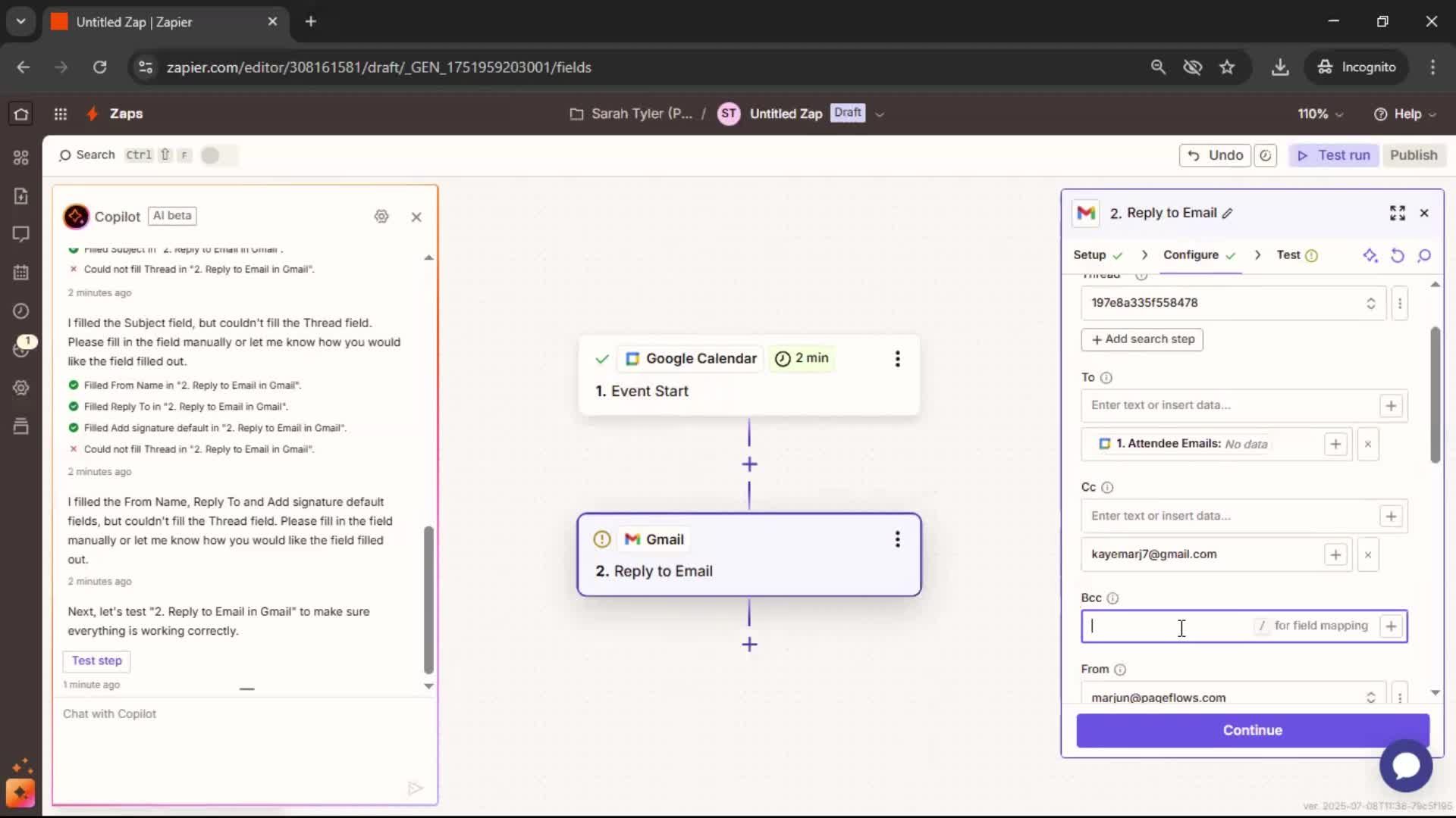 Creating an automation workflow screenshot