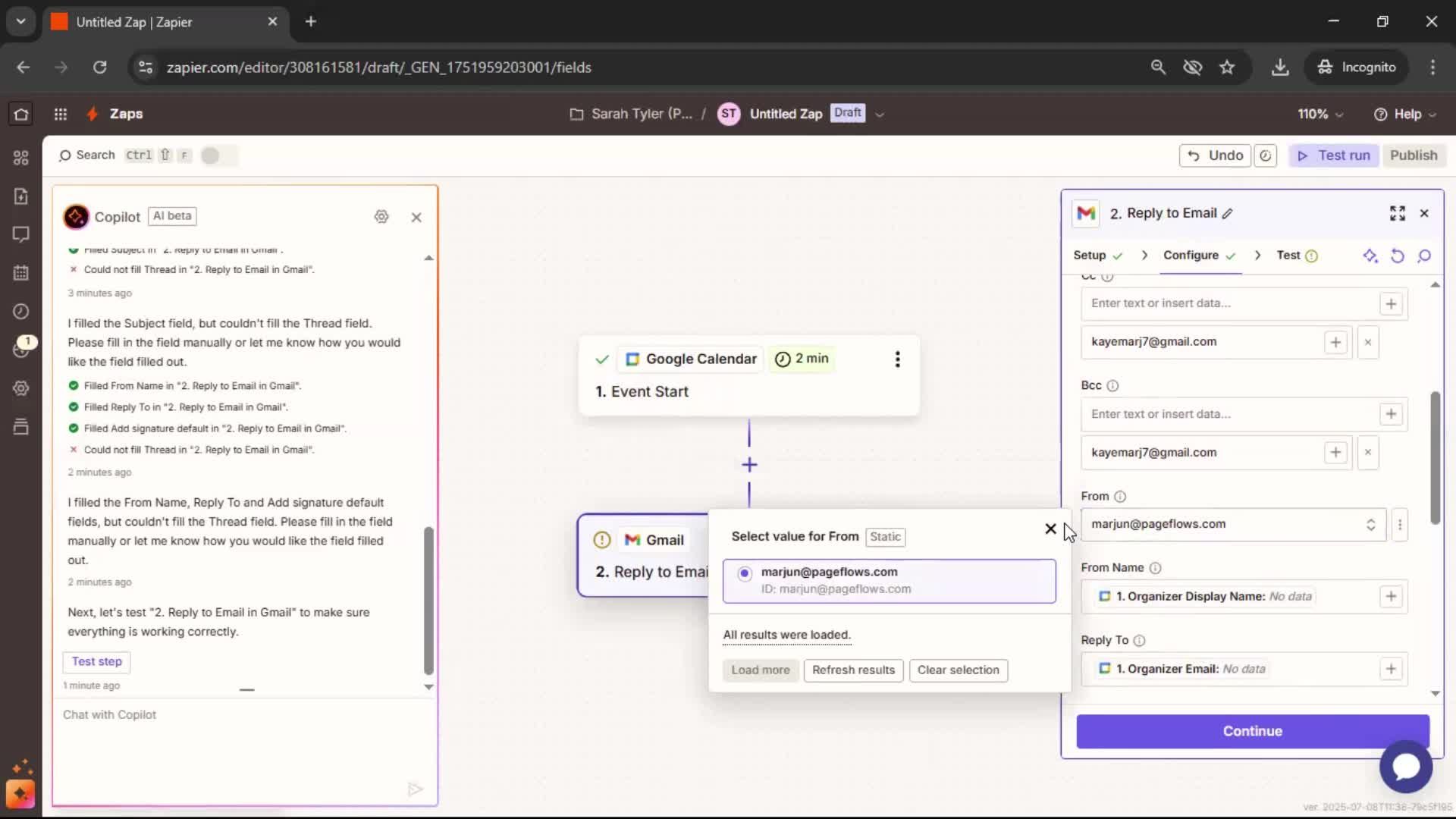 Creating an automation workflow screenshot
