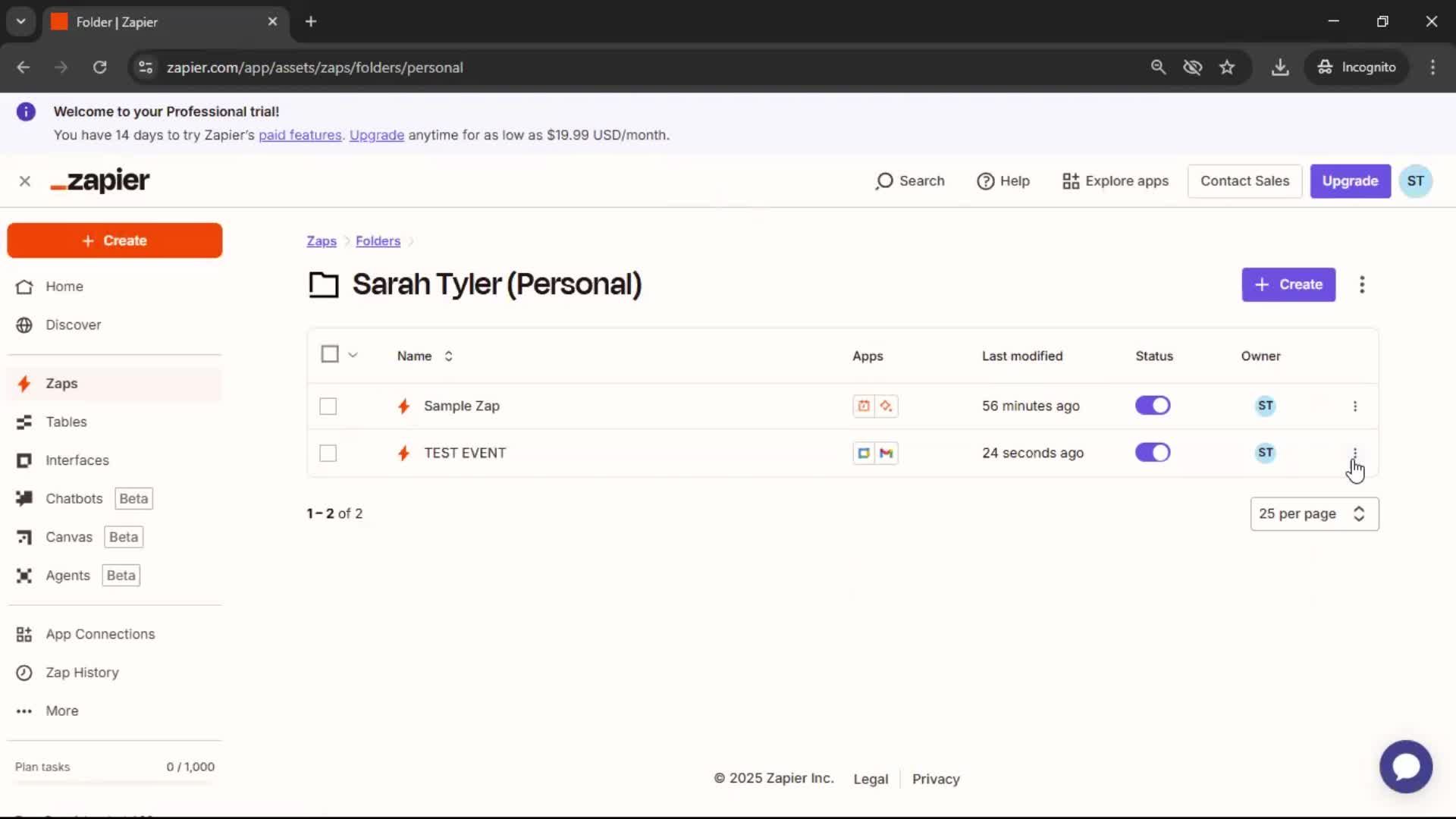 Creating an automation workflow screenshot