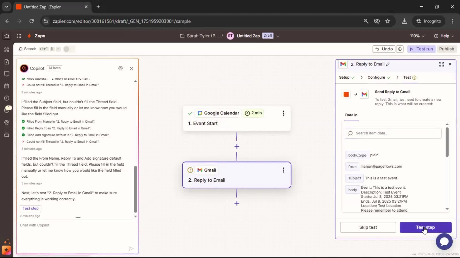 Creating an automation workflow screenshot