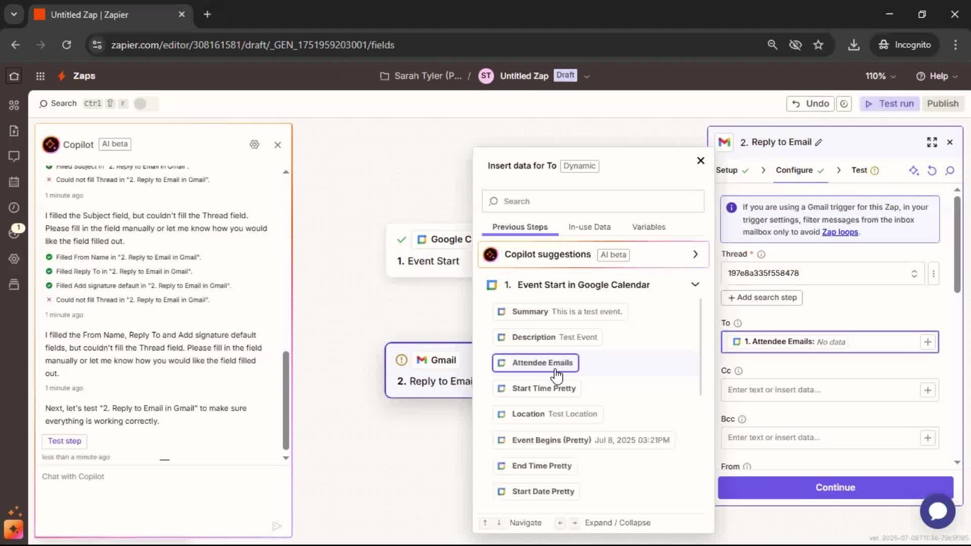 Creating an automation workflow screenshot