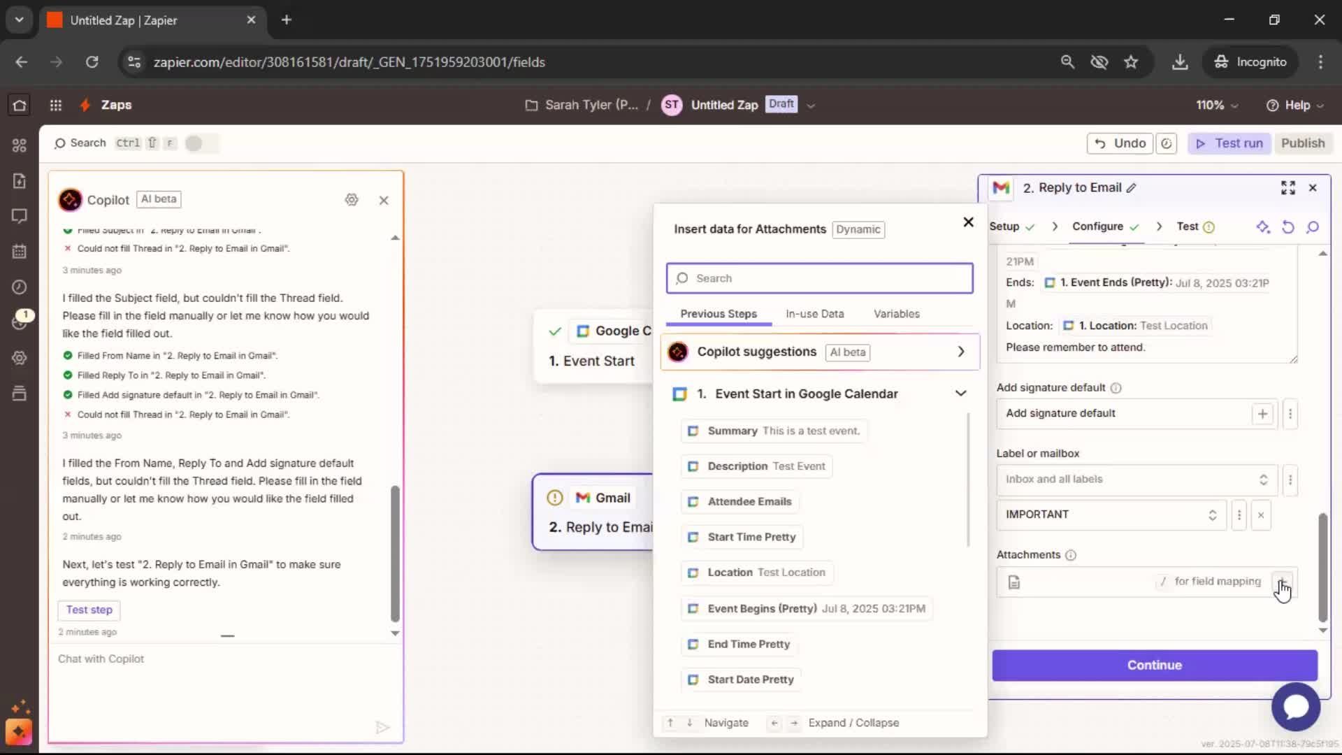 Creating an automation workflow screenshot