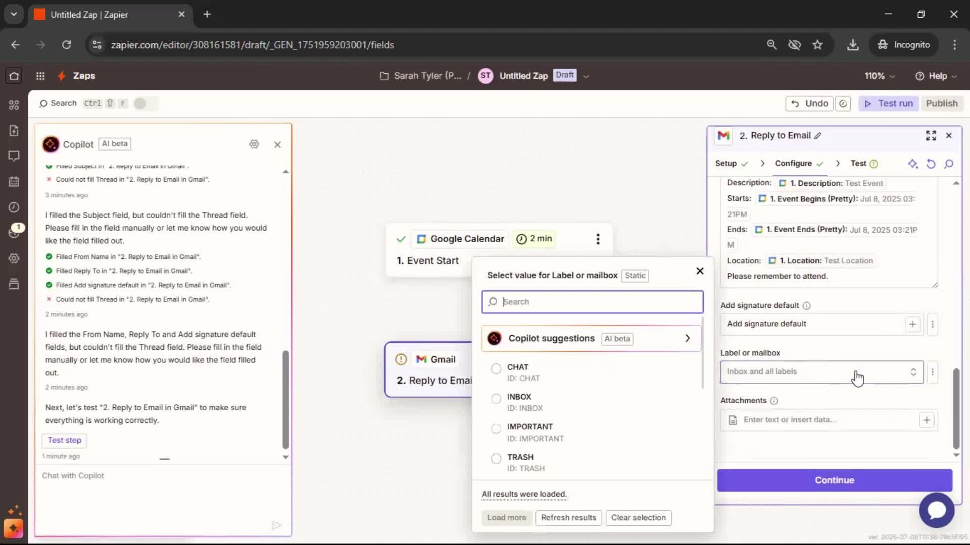 Creating an automation workflow screenshot