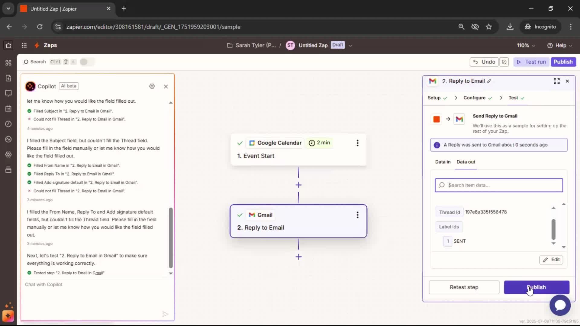 Creating an automation workflow screenshot