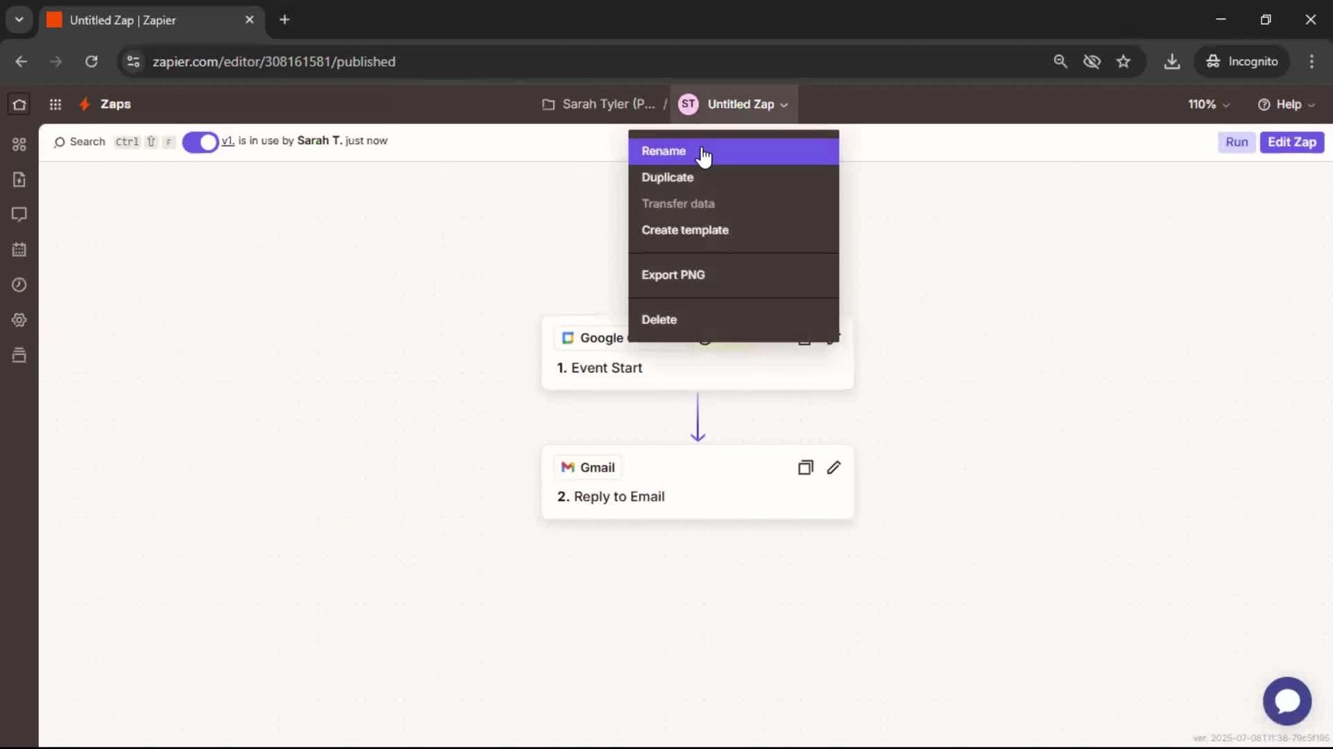 Creating an automation workflow screenshot